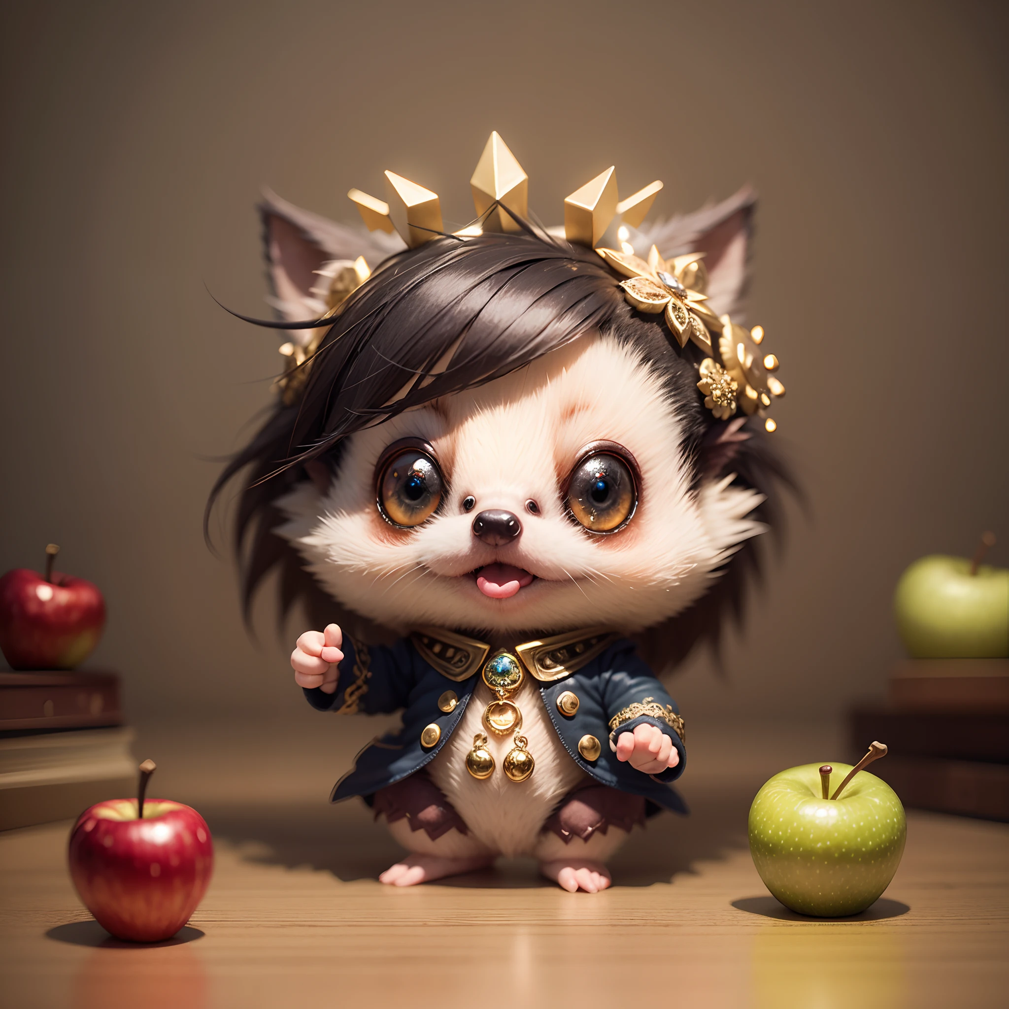 hedgehog kawaii chibi pins and needles has an apple ,unreal engine, hyperrealistic, beautiful, fantasy, ornate, close-up, cgscociety, intricate, 3D, 24K, --auto --s2