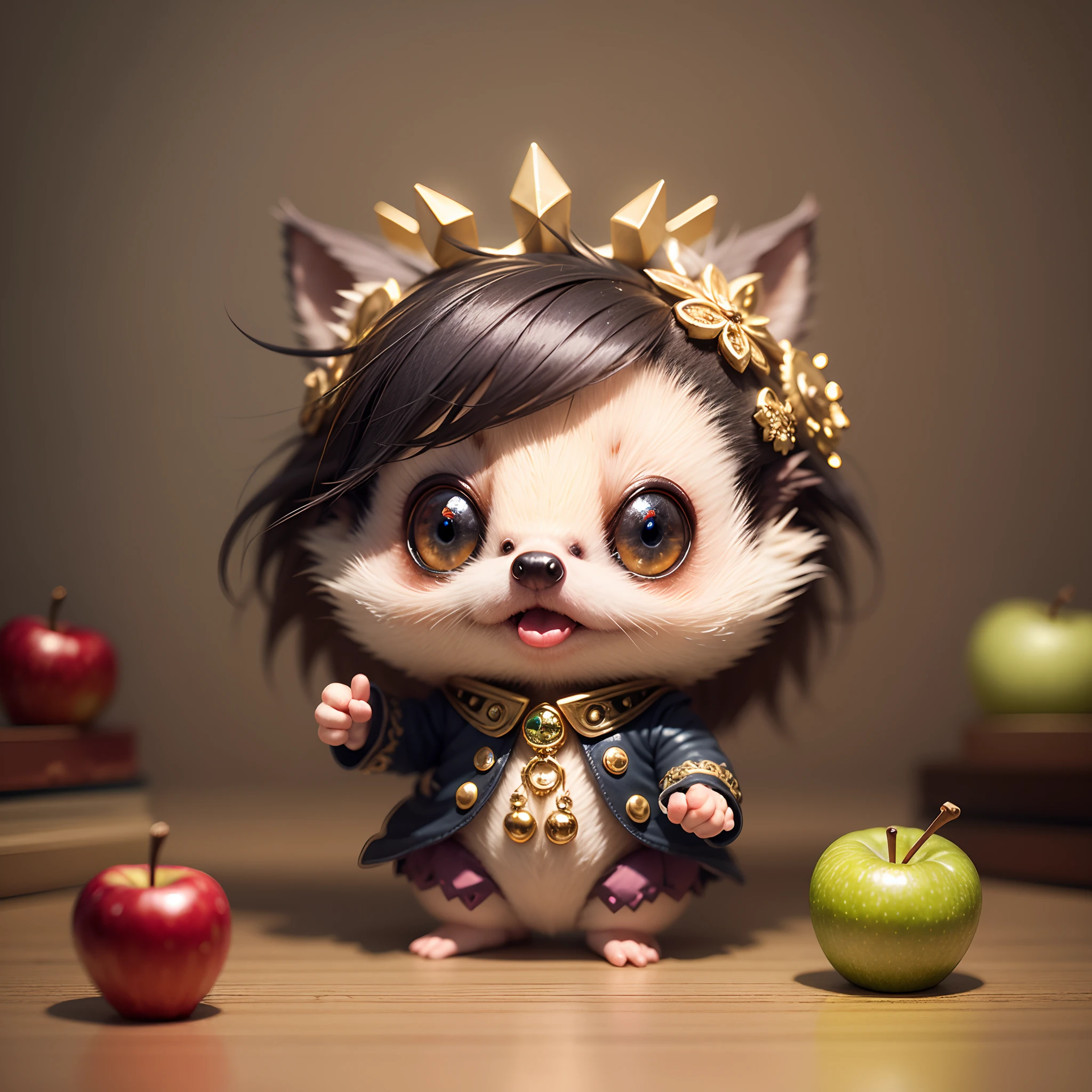 hedgehog kawaii chibi pins and needles has an apple ,unreal engine, hyperrealistic, beautiful, fantasy, ornate, close-up, cgscociety, intricate, 3D, 24K, --auto --s2