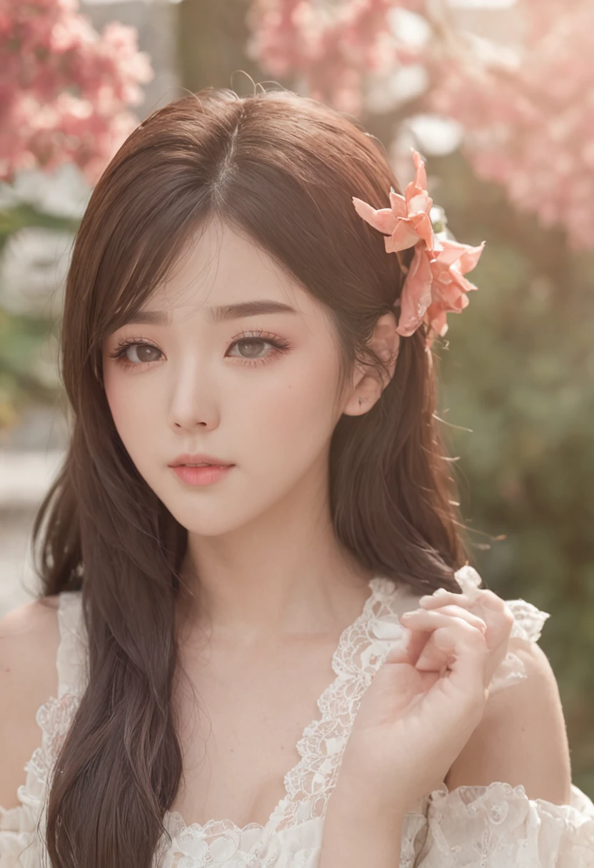 Mikako Tabe、Very cute、a beauty girl、age19、(Gothic ta Fashion)、Beautiful face, eyes and skin with exquisite detail、Fine black shiny hair、Classy ruffles、frilled tie、Ribbon tie、rose hair accessory、(Smile at the camera)、(cowboy shot)、(European seas)、profetional lighting、BREAK、(realisitic、Photorealsitic:1.37)、8k、(masterpiece)、(top-quality:1.4)、(超A high resolution:1.2)、 (RAW Photography:1.2)、(Delicate lace、soft fabric、Beautiful rose pattern dress)、perfect anatomia、4 fingers and 1 thumb、seaside backgroud、(Unity 8k壁纸)
