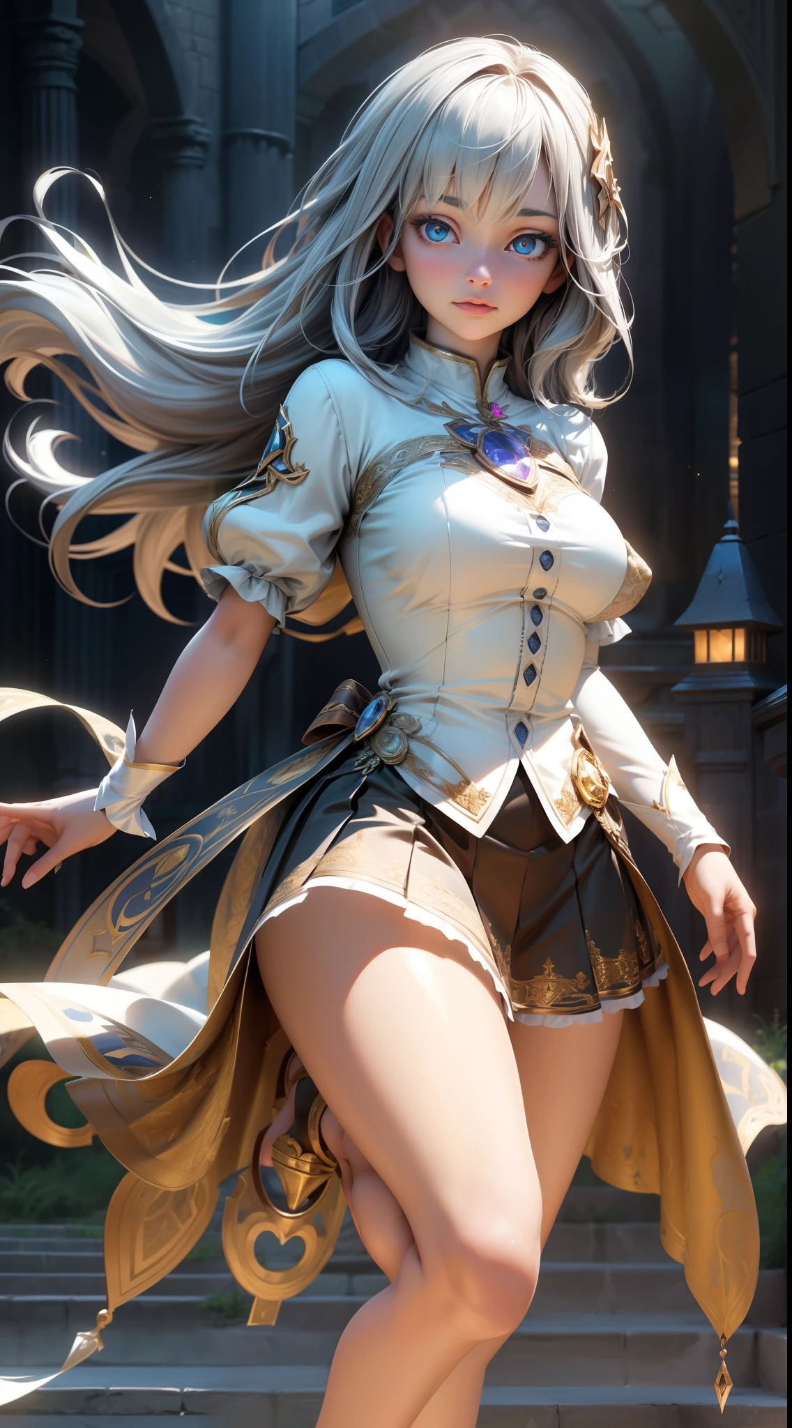 peasant girl, magic accessories, magic energy flows and sparkles, extremely detailed (silk|satin|lacy) (clothing, skirt|dress), neckline, (((1girl))), portrait, (full body), natural breasts, medium length hair, (masterpiece:1.4), (best quality:1.4), 1girl, slim body, photorealistic, ultra detailed, ((Real image)), ((realistic skin)), ((realistic face)),(illustration:1.05), (beautiful:1.05), (beautiful detailed eyes:1.05), (cinematic light:1.1), Full body, hair voluminous, perfect and well designed eyes, beautiful and delicate face, fair skin, real skin, (face detail), pores, super high resolution, 8k, parameters Best quality, masterpiece, super high resolution, (Realistic 2.0), More details, detailed skin, ((castle, stronghold) city, hills, village) beautiful and aesthetic:1.2, fractal art:1.4, 16K, HDR, RTX, Ray Tracing, Radiosity, Anisotropic Filtering, Subsurface Scattering, metallic reflections, vibrant colors