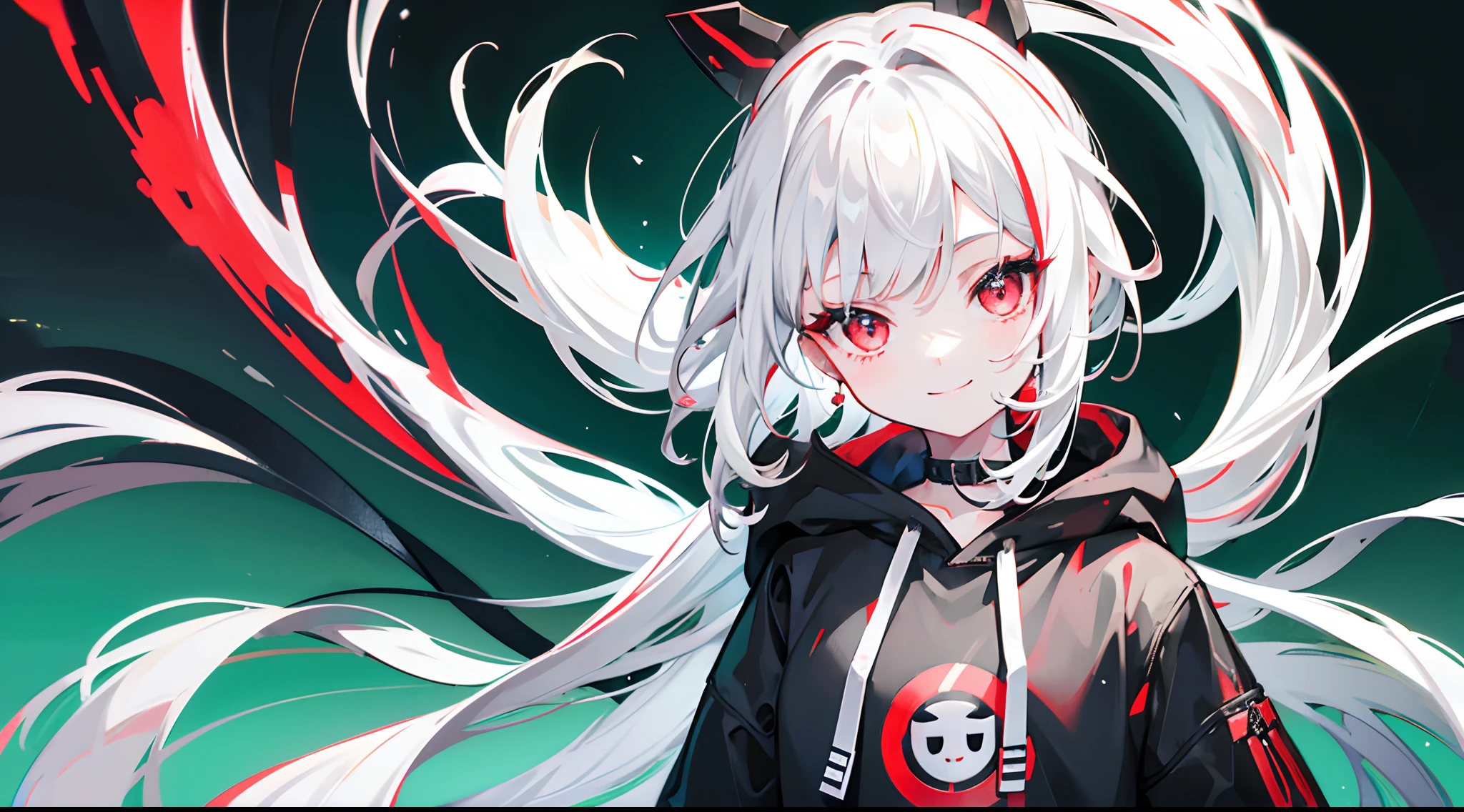 Cat ear、Beautiful Skin、girl、Red eyes、Silver Hair、hoodie