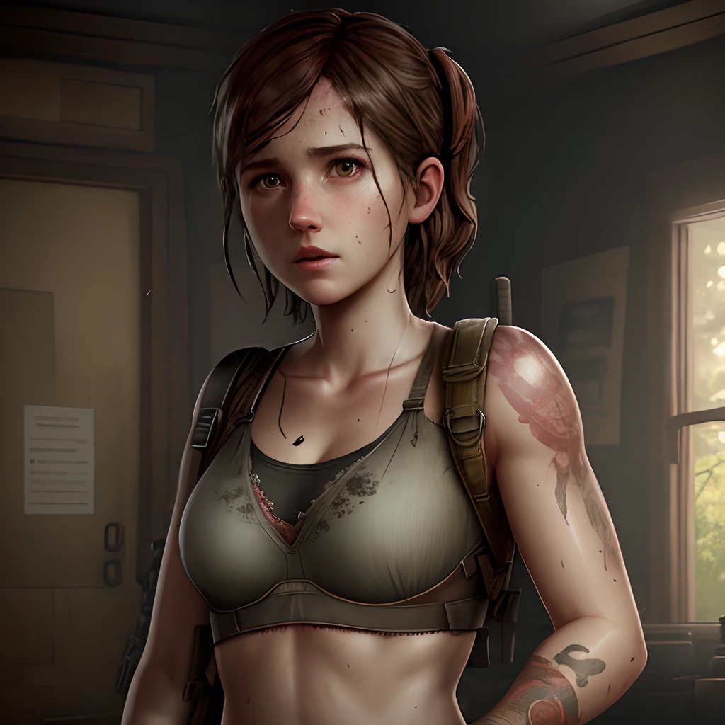 Ellie from The Last of Us, wearing realistic style bra