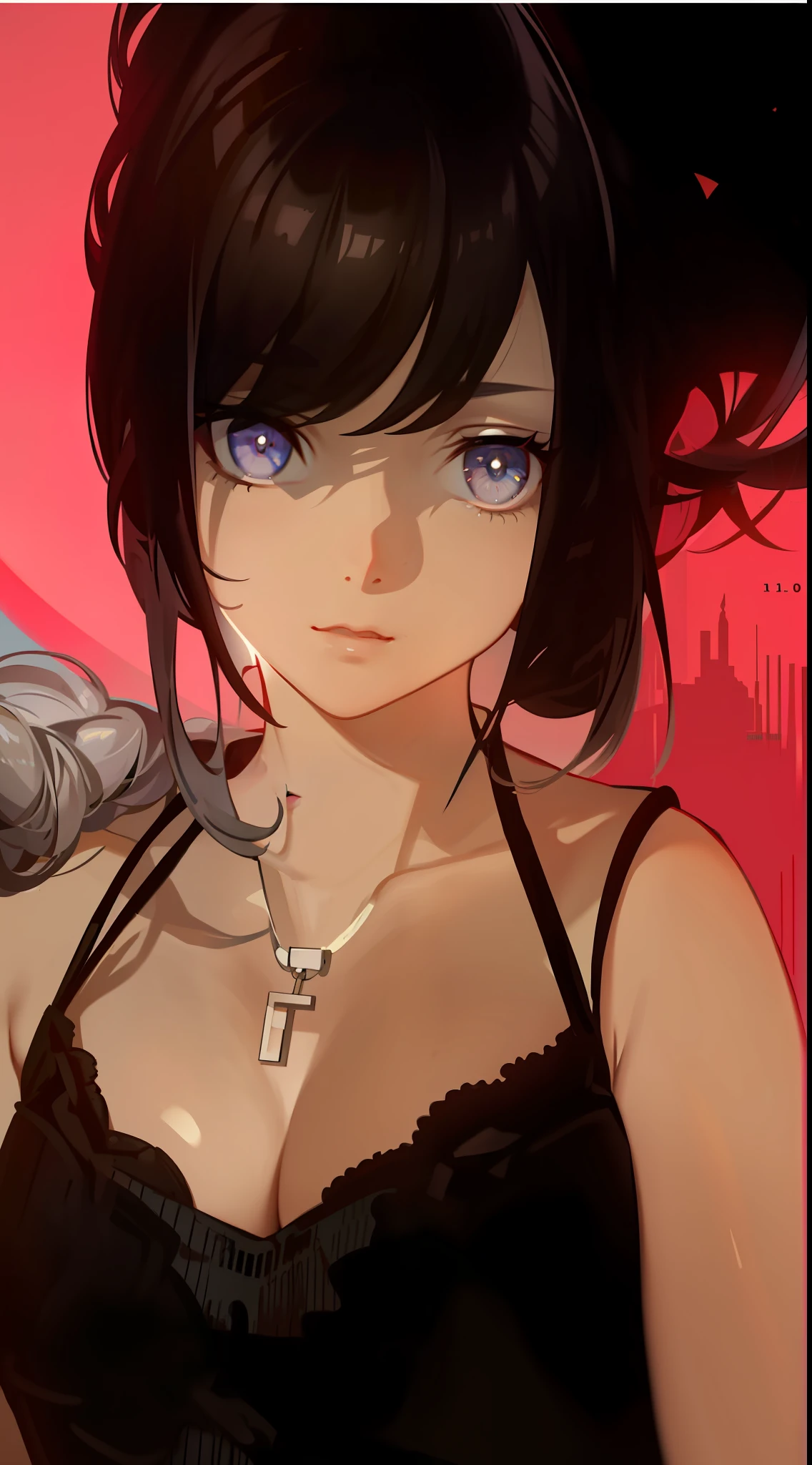 (masterpiece), best quality, expressive eyes, black eyes, perfect face, nana, short hair, black hair, earrings, piercing, lipstick, collar, makeup, ear piercing,cigarete,sadness,sexy,sorrow