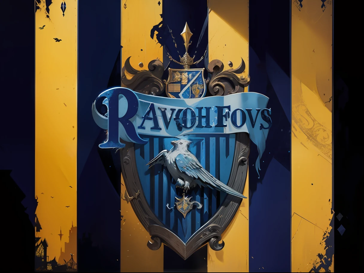 Create the coat of arms of the Ravenclaw House of Hogwarts based on the image, art t-shirt, high quality, 8k, high details, white back ground