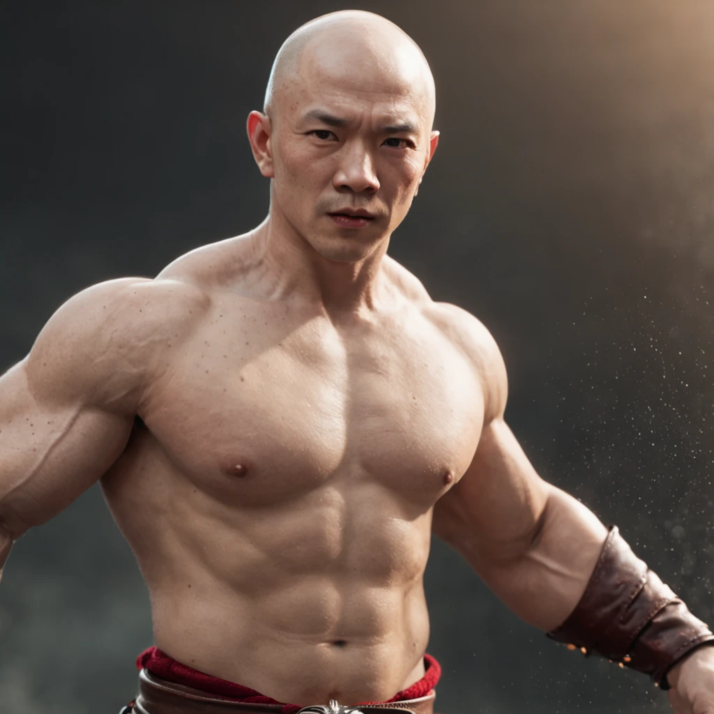 Super Muscular Cute Bald Asian Man , Modelo de belleza cara, Usando tanga roja en medio del lago (Renderizado 3D profesional:1.3) de (realista:1.3) The most beautiful art photo in the world，Features soft and bright male heroes, ((Epic hero fantasy muscular rough man wet hero angry look long hair short beard and fierce expression in dynamic pose, Fantastic location, majestuoso entorno desordenado)), Renderizado 8k Unity de cuerpo completo, action shot, poro de la piel, very dark lighting, Sombreado pesado, Detallado, Cara detallada, (Vibrante, Realistic photography, realista, dramatic, oscuro, foco nítido, 8k), (Old leather garments damaged by weathering:1.4), ((((Use pieles)))), (intrincado:1.4), decadente, (Altamente detallado:1.4), Pintura digital, Renderizado por Octane, Estaciones de arte, Concepto-Arte, Suave, foco nítido, 插圖, Arte Germen, (loish:0.23), WLOP Ilya Kuvshinov, y Greg Rutkowski y Alphonse Mucha gracias, (global ilumination, Luz de estudio, Light Volumetric), fuertes lluvias, particles floating, LotR, fantasy, Once, cuerpo completosbian, ((Fondo oscuro y antiguo de la ciudad:1.3)),CGSesociety,Estaciones de arte, Jackie Chan Actor