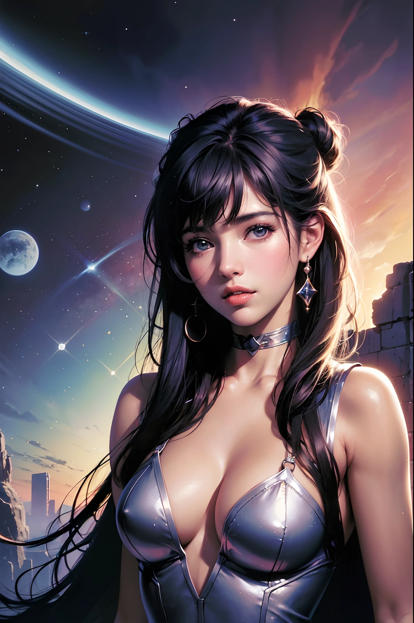 ((beste-Qualit)), ((tmasterpiece)), ((Realistic)), the ultra-detailed face of young Phoebe Cates,The Mysterious Space, Illustration by Boris Vallejo —ar 2:3 —q 4 —s 750