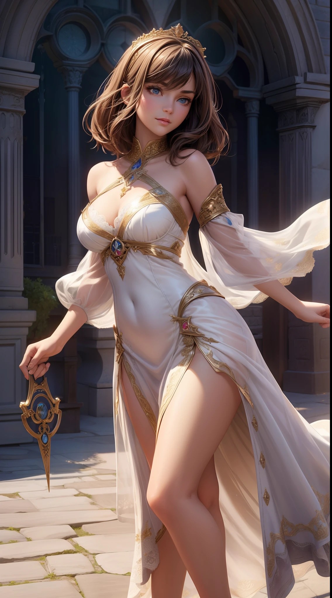 peasant girl, magic accessories, magic energy flows and sparkles, extremely detailed (silk|satin|lacy) (clothing, skirt|dress), neckline, (((1girl))), portrait, (full body), natural breasts, medium length hair, (masterpiece:1.4), (best quality:1.4), 1girl, slim body, photorealistic, ultra detailed, ((Real image)), ((realistic skin)), ((realistic face)),(illustration:1.05), (beautiful:1.05), (beautiful detailed eyes:1.05), (cinematic light:1.1), Full body, hair voluminous, perfect and well designed eyes, beautiful and delicate face, fair skin, real skin, (face detail), pores, super high resolution, 8k, parameters Best quality, masterpiece, super high resolution, (Realistic 2.0), More details, detailed skin, ((castle, stronghold) city, hills, village), beautiful and aesthetic:1.2, fractal art:1.4, 16K, HDR, RTX, Ray Tracing, Radiosity, Anisotropic Filtering, Subsurface Scattering, metallic reflections, vibrant colors