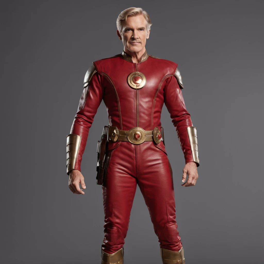 Flash Gordon is depicted as a young, athletic man, with an attractive and striking appearance. Ele tem cabelos loiros, often combed back in an elegant and casual manner. Their eyes are usually blue or light, reflecting his courageous and determined spirit. Typical costume: He is often seen wearing a distinctive space suit, composto por uma camisa justa de manga curta em uma cor vibrante, como vermelho ou azul, combined with fitted pants and high boots. Your costume may also include metallic or chrome details, giving it a futuristic look. Ademais, Flash usually wears a wide belt that enhances his silhouette and carries his tools and weapons. Personalidade: Flash Gordon is known for his courage, Determination and sense of justice. He is an intrepid hero who is willing to face unimaginable dangers to protect the greater good. His personality is marked by an altruistic and optimistic attitude, always willing to help those in need and face seemingly impossible challenges. Habilidades e Atributos: Embora Flash Gordon seja um ser humano comum, He is often portrayed as extremely skilled in a number of areas, como combate corpo a corpo, spacecraft piloting and basic scientific knowledge. His quick intelligence and adaptability are traits that help him overcome difficult situations. History and Adventures: Flash Gordon is known for his interplanetary adventures, often facing off against extraterrestrial villains and saving worlds in danger.