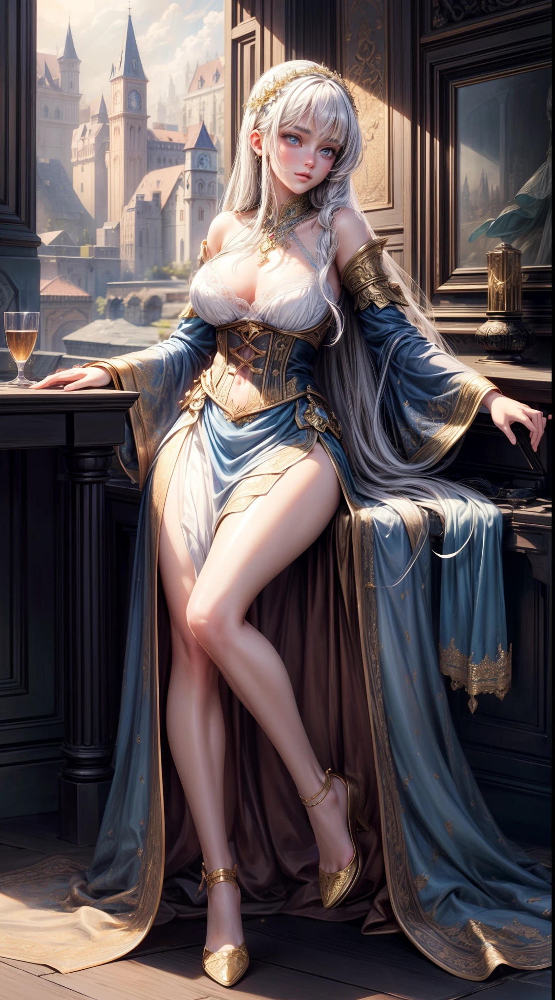 peasant girl, magic accessories, witchcraft, magic energy flows and sparkles, extremely detailed (silk|satin|lacy) (clothing, skirt|dress), neckline, (((1girl))), portrait, (full body), natural breasts, medium length hair, (masterpiece:1.4), (best quality:1.4), 1girl, slim body, photorealistic, ultra detailed, ((Real image)), ((realistic skin)), ((realistic face)),(illustration:1.05), (beautiful:1.05), (beautiful detailed eyes:1.05), (cinematic light:1.1), Full body, hair voluminous, perfect and well designed eyes, beautiful and delicate face, fair skin, real skin, (face detail), pores, super high resolution, 8k, parameters Best quality, masterpiece, super high resolution, (Realistic 2.0), More details, detailed skin, ((castle, stronghold) city, hills, village), beautiful and aesthetic:1.2, fractal art:1.4, 16K, HDR, RTX, Ray Tracing, Radiosity, Anisotropic Filtering, Subsurface Scattering, metallic reflections, vibrant colors