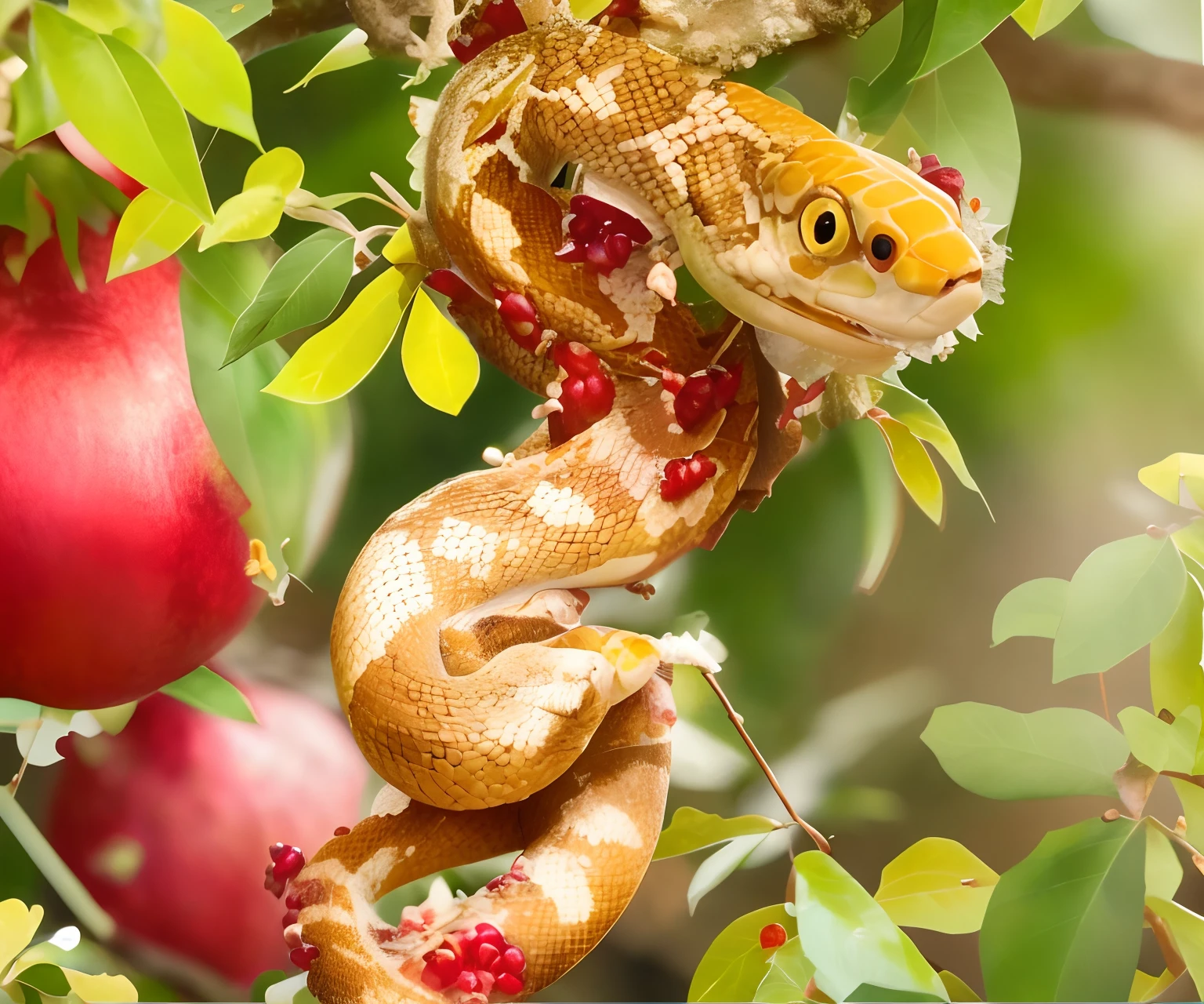 Snake on pomegranate tree background
