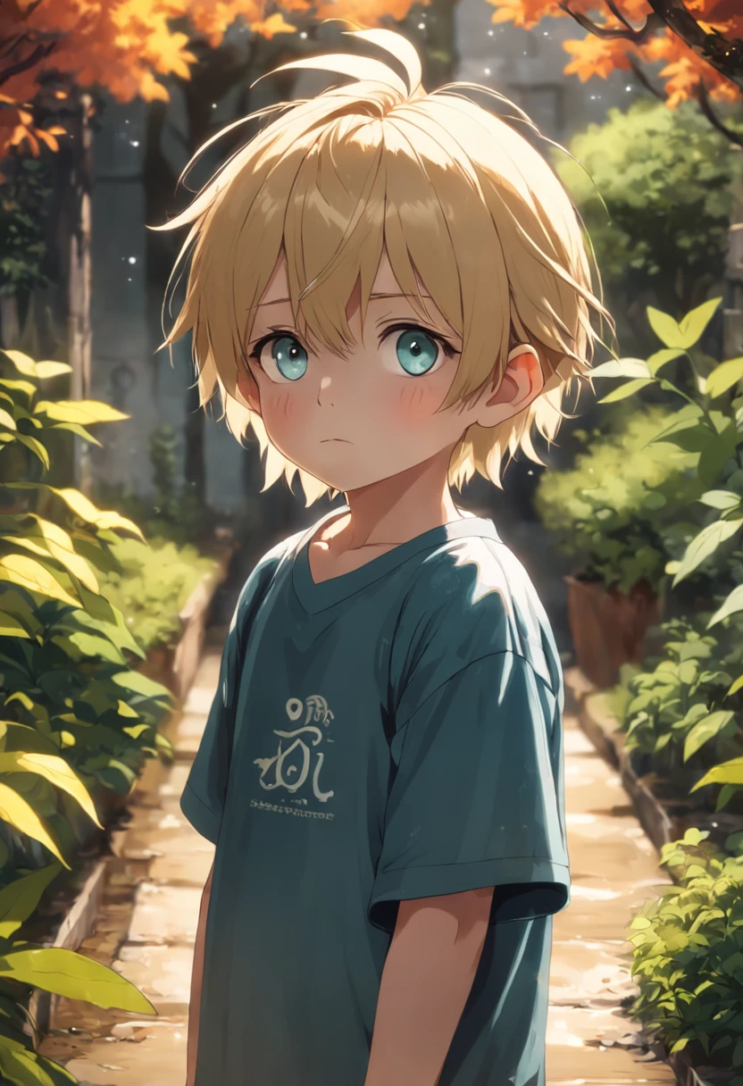 A 6--old nde boy standing in a garden, alta qualidade, Foco claro (mess - house: 0.8), (obra-prima: 1.2) (realista: 1.2) (Bokeh) (melhor qualidade) (pele detalhada: 1.3) (detalhes intrincados) (8k) (Detalhe Olho) (foco nítido), (assustado) (various poses) Desenho