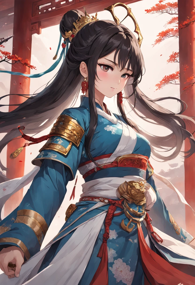 ancientry,Tang Feng,Female general,Goddess of War,Whole body diagram,Bunched hair,crown of head,Hanfu,heroic look,Cold and glamorous,The eyes are indifferent,extremely beautiful,commando,temperament,beautiful and seductive,knight-errant,High ponytail,Peerless beauty,Fine,perfect bodies,hair adornments,long whitr hair,Absolutely beautiful,agent,Black belly,Ace,Smile,the detail,Perfect details