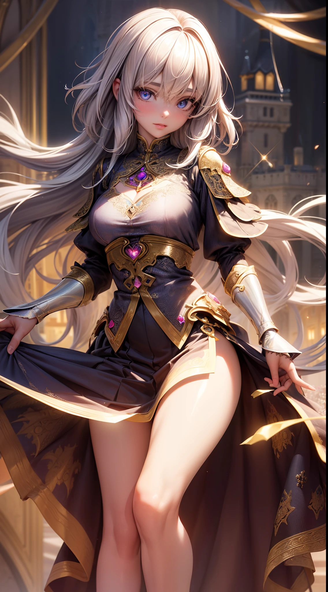 peasant girl, (magic accessories:1.4), (witchcraft:1.1), magic energy flows and sparkles, extremely detailed (silk|satin|lacy) (shirt, clothing, skirt|dress), (((1girl))), portrait, (full body), natural breasts, medium length hair, (masterpiece:1.4), (best quality:1.4), 1girl, slim body, photorealistic, ultra detailed, ((Real image)), ((realistic skin)), ((realistic face)),(illustration:1.05), (beautiful:1.05), (beautiful detailed eyes:1.05), (cinematic light:1.1), Full body, hair voluminous, perfect and well designed eyes, beautiful and delicate face, fair skin, real skin, (face detail), pores, super high resolution, 8k, parameters Best quality, masterpiece, super high resolution, (Realistic 2.0), More details, detailed skin, ((castle, stronghold) city, hills, village), (beautiful and aesthetic:1.2), (fractal art:1.4), 16K, HDR, RTX, Ray Tracing, Radiosity, Anisotropic Filtering, Subsurface Scattering, metallic reflections, vibrant colors