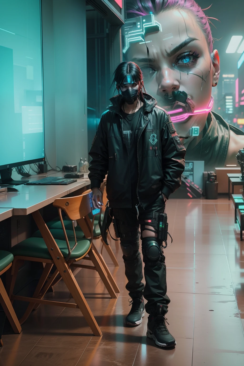 Change background to cyberpunk real face