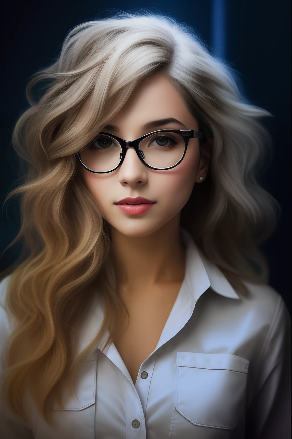 Un primer plano de una mujer con gafas y una camisa, Arte digital altamente realista, Chica con gafas, Pintura digital realista, con gafas, Arte digital realista, Pintura realista de chica linda, Pintura digital fotorrealista, Arte digital muy realista, Retrato femenino realista, Pintura digital ultra realista, Arte digital ultrarrealista, Arte digital fotorrealista, Arte digital ultrarrealista