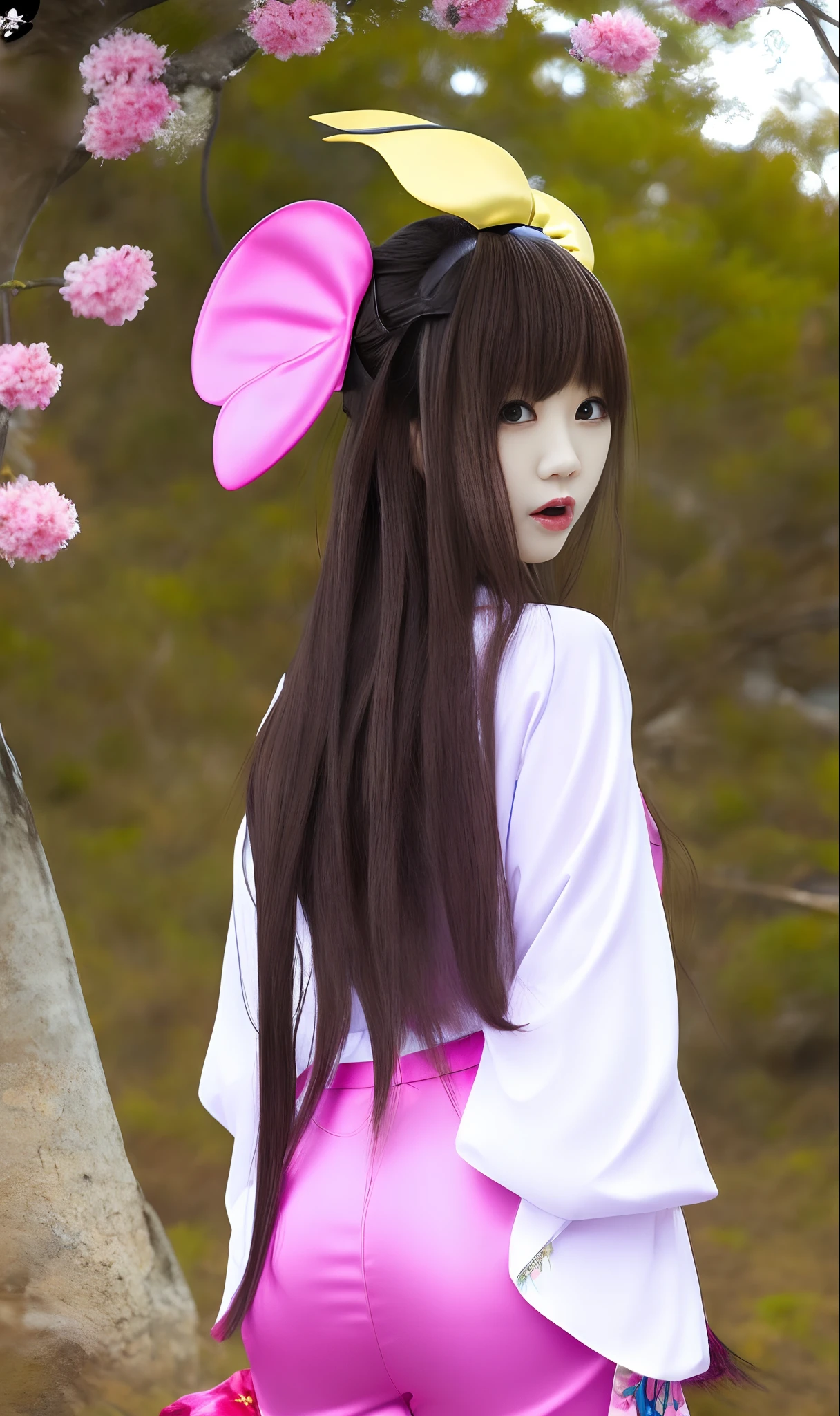 anime big breast，foxears，in pink，shrine maiden clothe，Raised sexy，huge tit，Cocked buttocks，sexual appetite