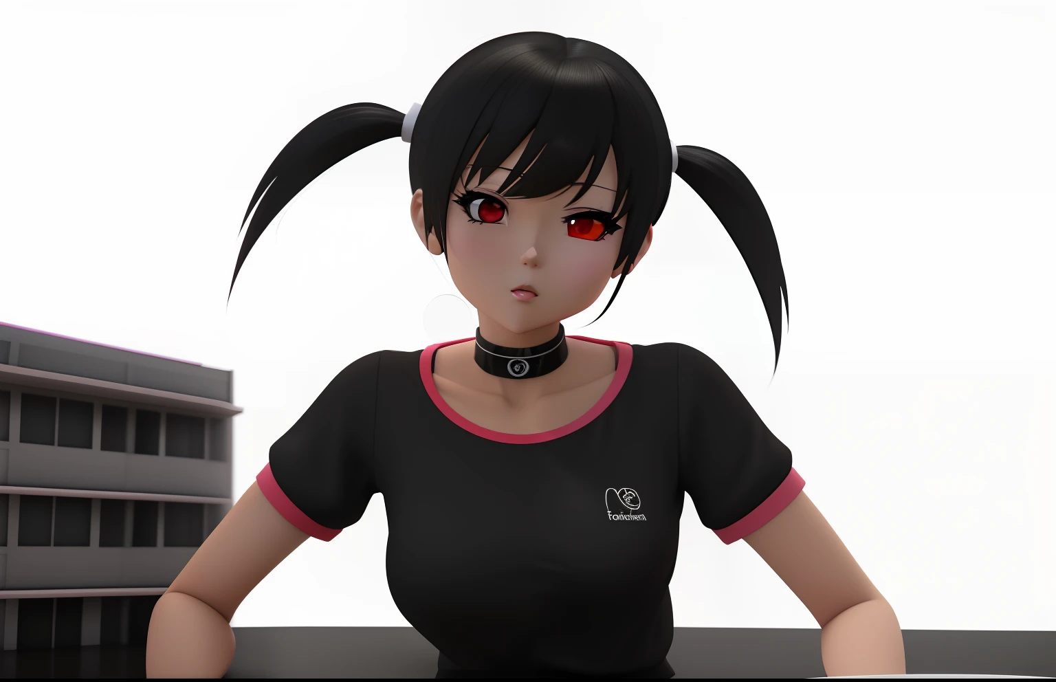 Cartoon girl in ponytail and black shirt holding a plate of food, anime styled 3d, anime style character, In an anime style, render of a cute 3d anime girl, an anime girl, young anime girl, In anime style, inspired by Tsubasa Nakai, Black Anime Manga Girl, 3d anime girl, anime stylized, realistic young anime girl