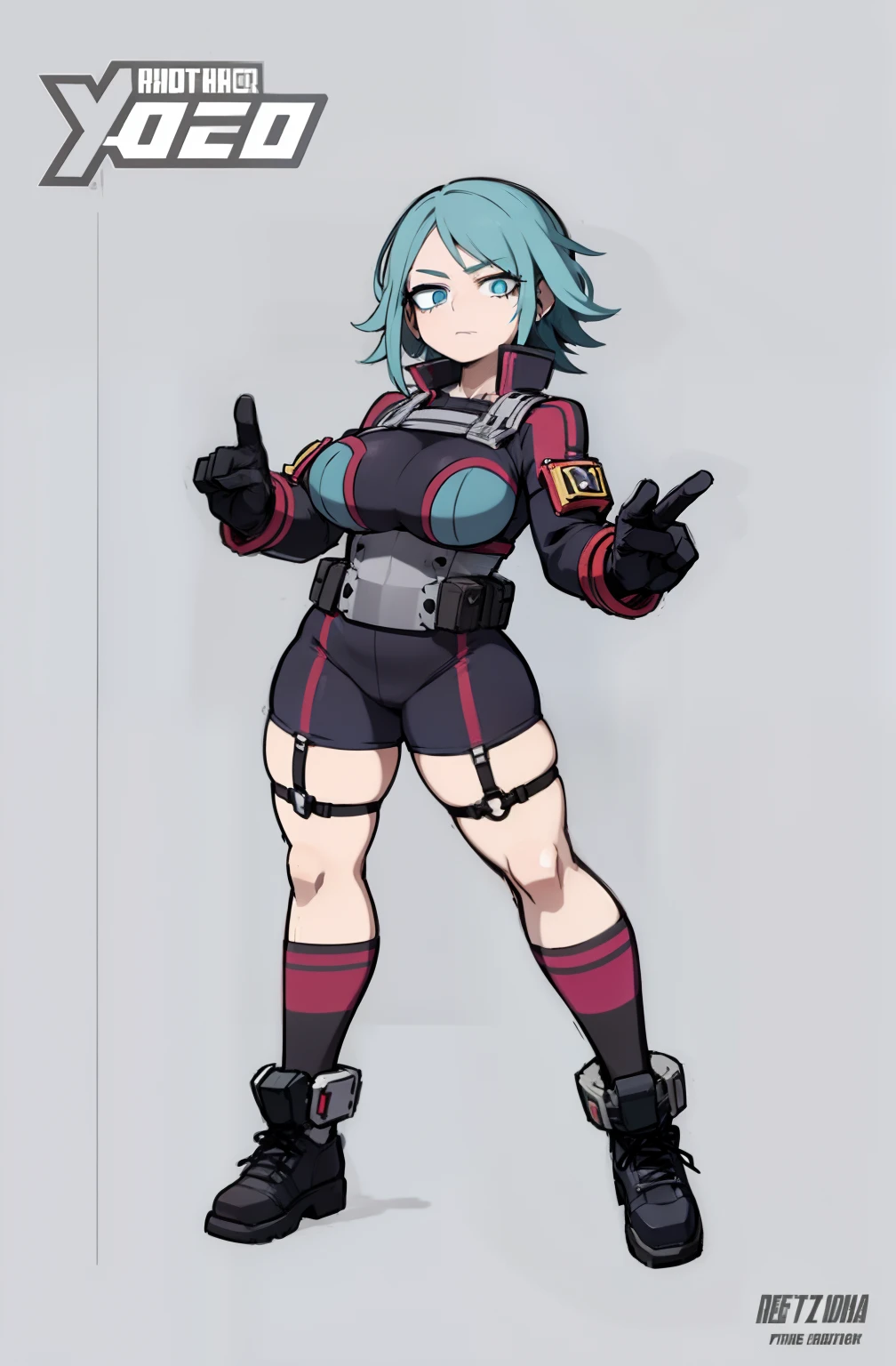 masterpiece, best quality,
1girl, solana, blue hair, ponytail, brown eyes, belt, cropped jacket, fingerless gloves, headband, open jacket,red jacket, shoes, thighhighs,
hands on hips, standing, full body, solo, looking at viewer, simple background <lora:Solana:1>
