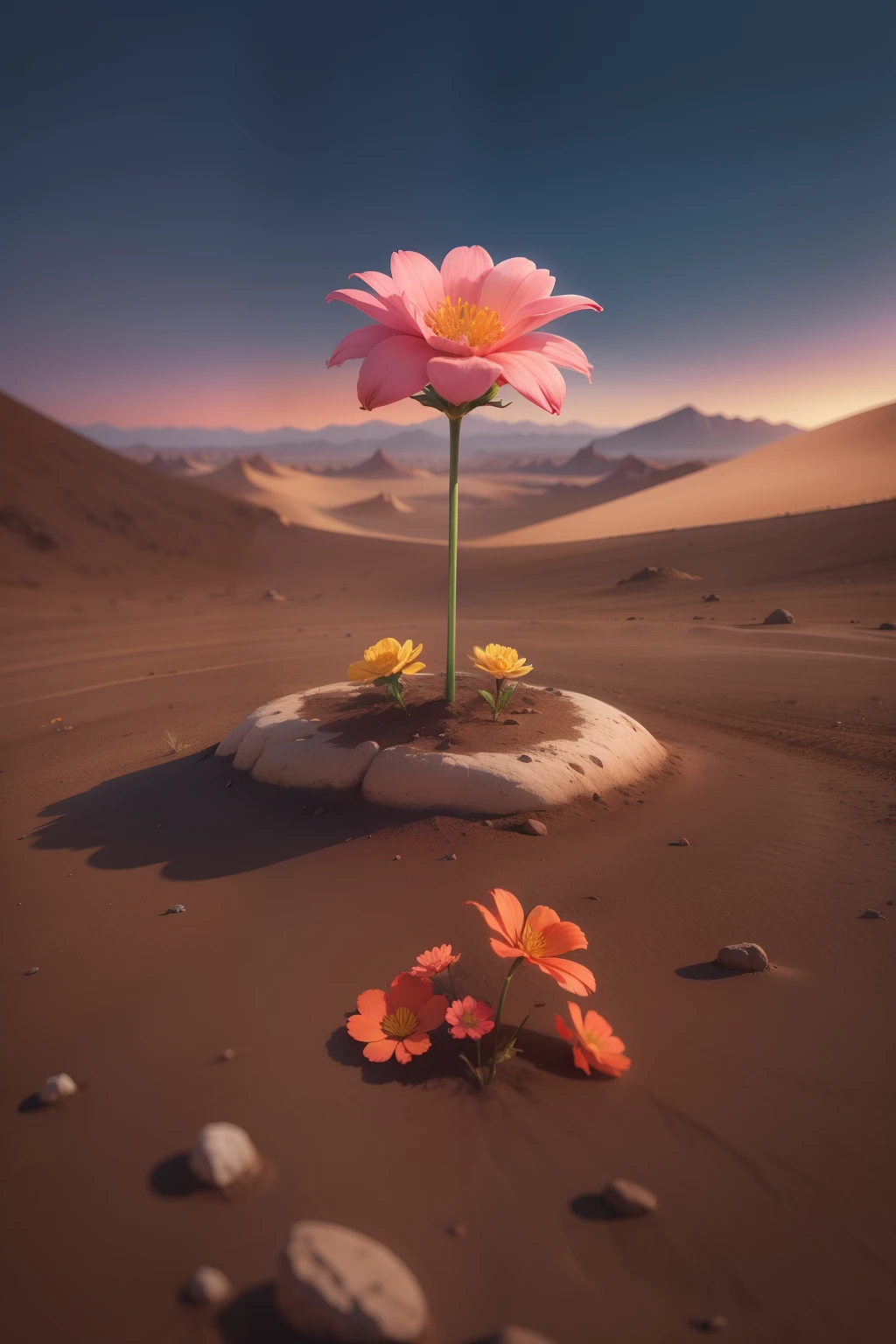 A flower blooming in the middle of a barren terrain.