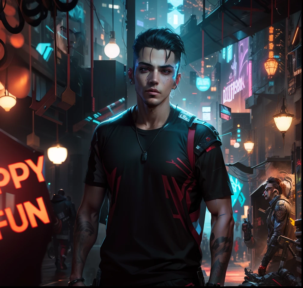 Change background cyberpunk handsome boy. Realistic face 4k