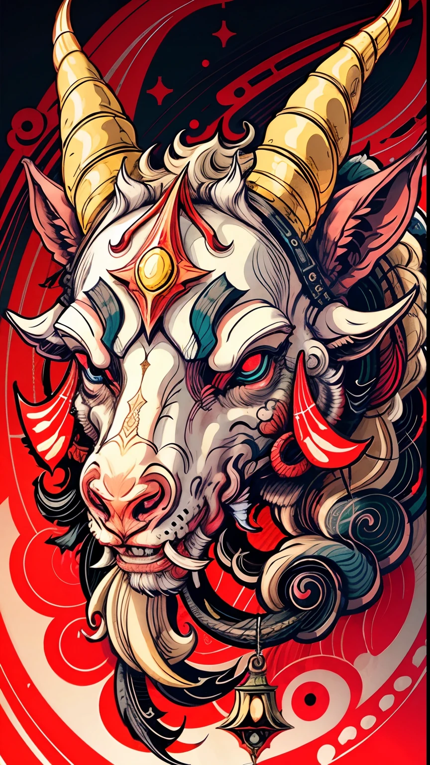 a goat head, illustrator, masterpiece, high quality, 8k, high resolution, high detailed, Japanese style