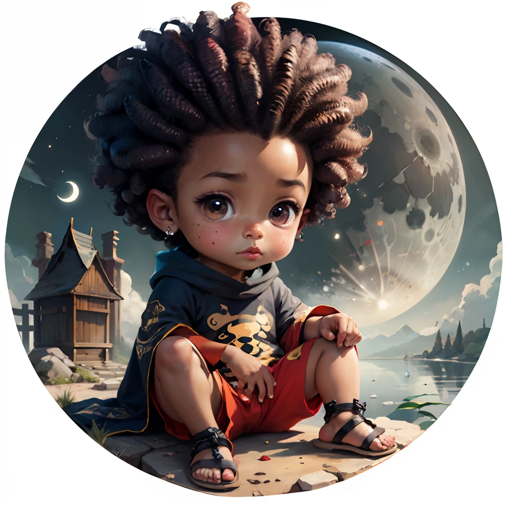 um personagem pele negra, bonito na lua em uma espacionave, estilo cartoon chibi, nitido e bem detalhado -imagine --auto --s2
