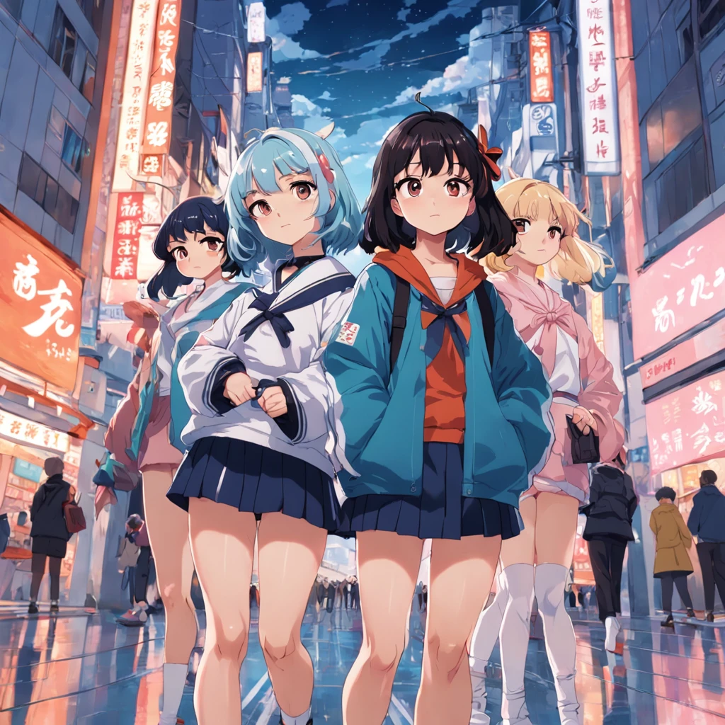 obra-prima, melhor qualidade, filme ainda, 1girl,There are three cartoon characters that are next to each other, Mistura russa e japonesa, meninas estilo linha de frente, comiс style, em estilo anime, 8k)), sovietwave aesthetic, hrushevka no fundo, r/arte, r /arte, r / arte, fanarte de alta qualidade, em estilo anime, in japanese anime style, Modelo de meme , (Sparks: 0,7)