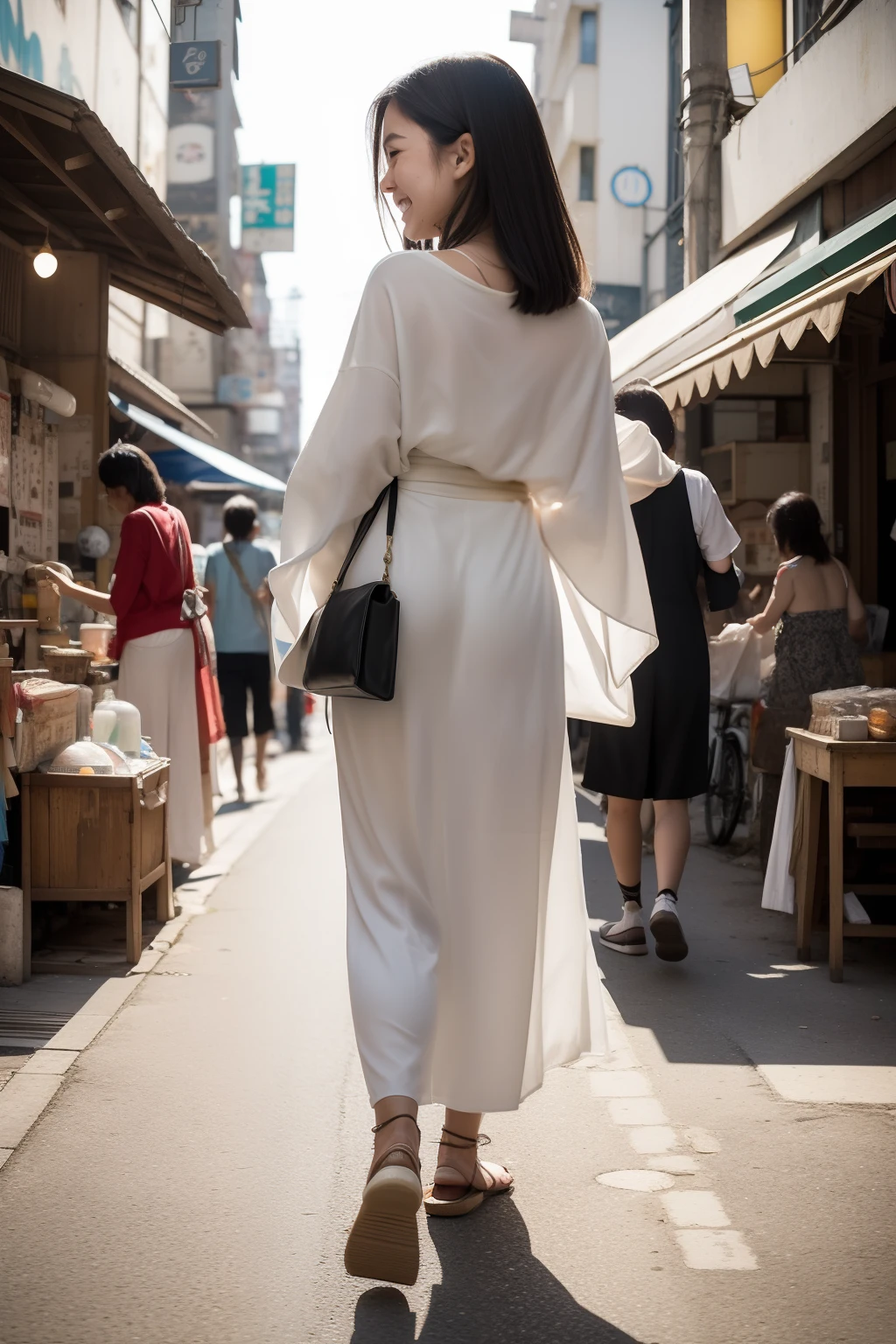 Certainly! This is、It's a detailed, narrative-driven prompt describing a young Japan woman walking through downtown Tokyo in the summer of 2023:
"The bustling and bustling downtown area of Tokyo, Summer 2023, Young Japan women、You'll find yourself immersed in a journey through the city's rich tapestries. The air is thick with the smell of sizzling street food, Mingled with distant echoes of laughter and chatter. Wearing a light summer kimono dancing step by step, She navigates narrow alleys, Her eyes reflecting a kaleidoscope of neon signs and traditional lanterns.
Her path is not without purpose; She is exploring to rediscover her roots, Guided by old photos of grandparents standing in front of a forgotten store. The city has changed, however、Past repercussions?、Remains in the worn cobblestones and the weathered faces of the elders she encounters.
While she walks, She passes by a group of children playing with water balloons, Their joyful laughter rings in her ears. Street musician strumming nostalgic songs in shamisen, Notes that resonate with her soul. She stops by a vendor, Where the old man offers her a bowl of her favorite chilled somen noodles, A taste that takes her back to childhood.
The sun begins to set, casting a warm, Golden color of the cityscape. The shadows lengthen, Eta、The sound of the day is replaced by the gentle hum of the evening. She finally got to the place from the photo, Just find a modern building standing in its place. Panting of sadness hits her, however、She noticed a small plaque commemorating the store that once stood there.
Her journey is not in vain; She is connected to the past, Felt the pulse of her city, Eta、I discovered a part of myself that was waiting to be discovered. the image you create is not just a snapshot; It's about living, Moments of breathing, Filled with texture, sounds, taste, The excitement of a summer day in Tokyo. It is a photorealistic depiction of life
