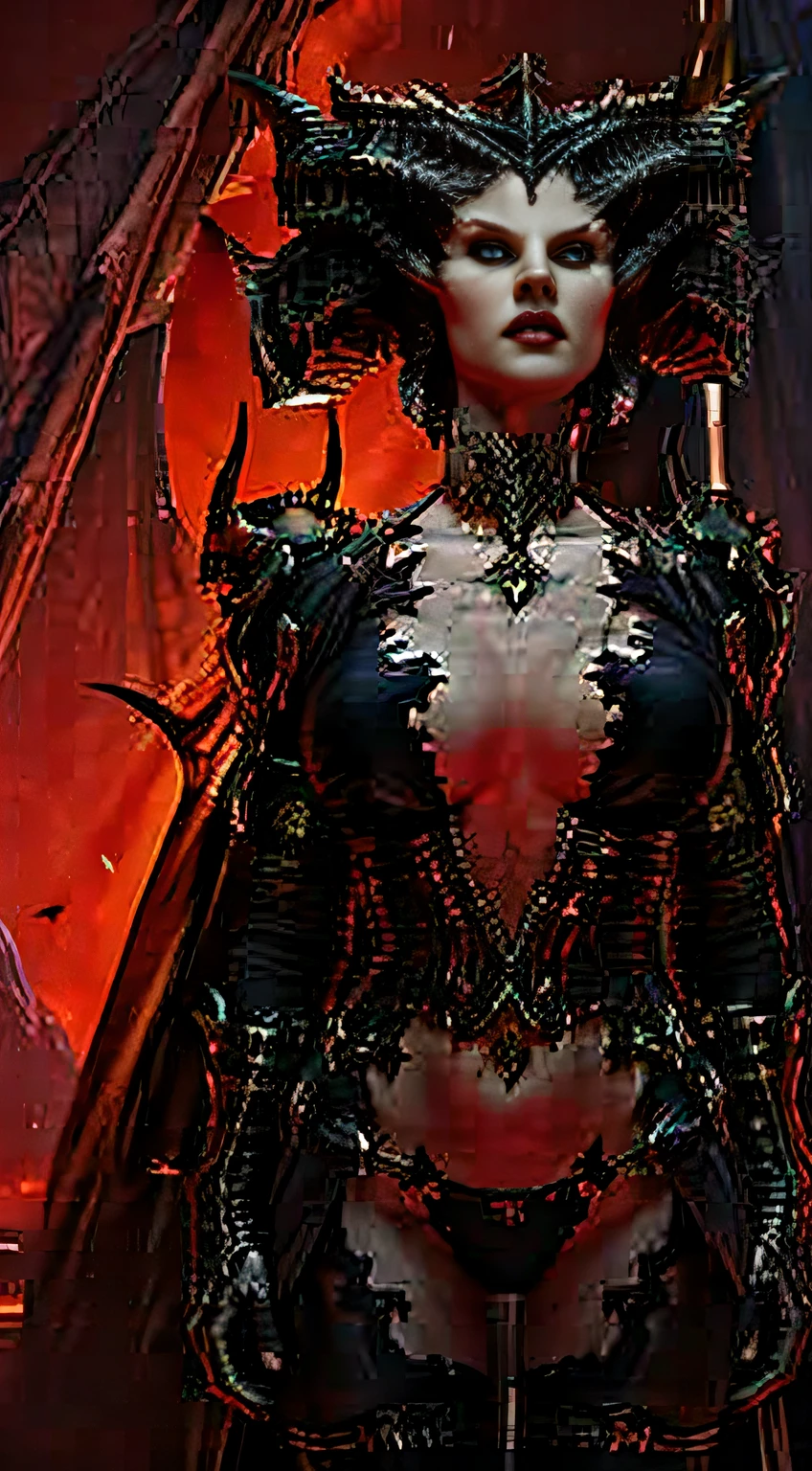 Gray sand style,lillis,(realisticlying:1.5) 8K ,Close-up of a woman with horns and dress, diablo 4 lilith, diablo 4 queen, portrait of a female demon, beautiful elegant demon queen, white horns queen demon, Diablo digital concept art, dark fantasy concept art, queen of hell, Succubus | medieval, queen of the underworld, Demon Woman, Diablo concept art, female lord of change, Wide buttock, Cleavage,huge boobs, tight fit clothes,,garments, tmasterpiece, best qualtiy, ultra - detailed, textur, looking at viewert, Detailed eyes, 详细的脸, (tmasterpiece:1.4),(best qualtiy:1.4),(shiny skins), neonlight, (natta:1.4), midynight, 城市, cyber punk perssonage, optic, the feet,, (:1.5), Sharp Images, Big breasts that expose the, (Saturated color:1.5), Bloom around the lights,(red tint:1.4), Hell landscape background, sharp