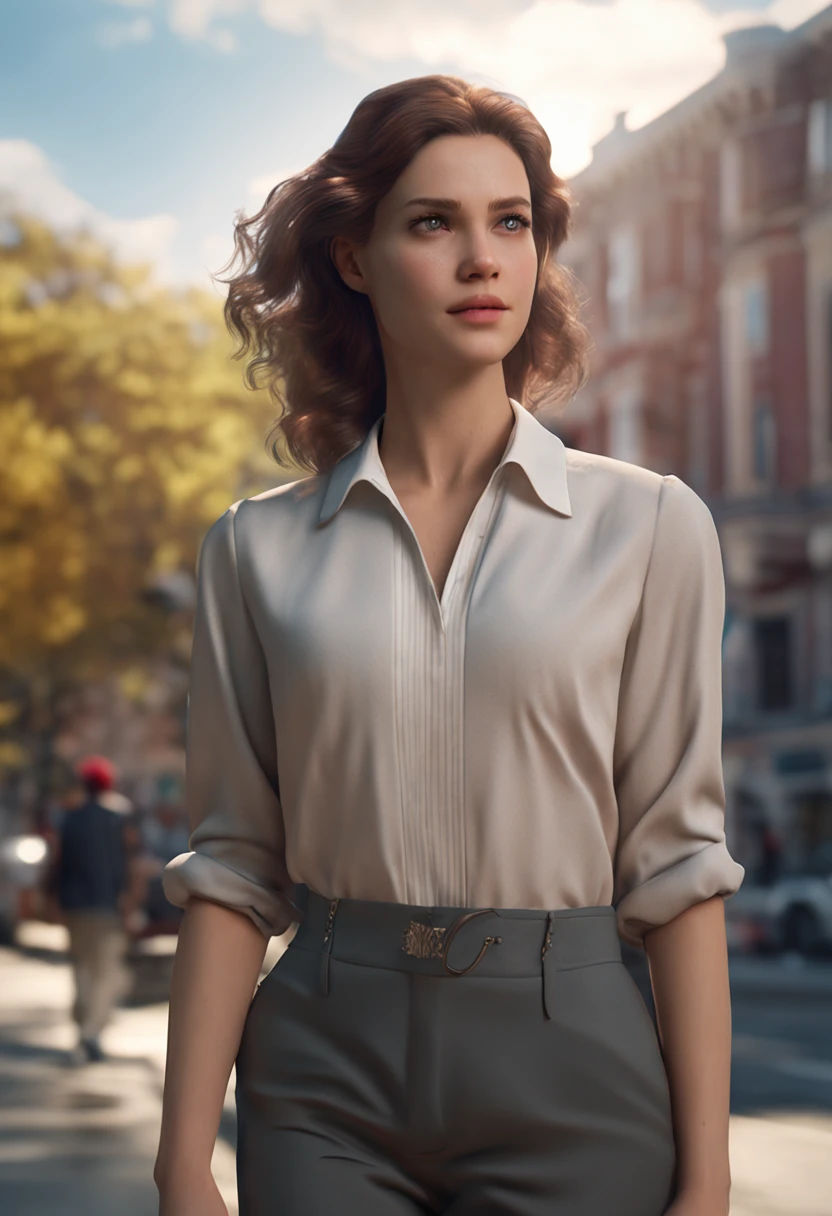 best quality,masterpiece,photorealistic,extremely detailed CG unity 8k wallpaper,1girl,suit,upper body,looking at the viewer,outdoors,