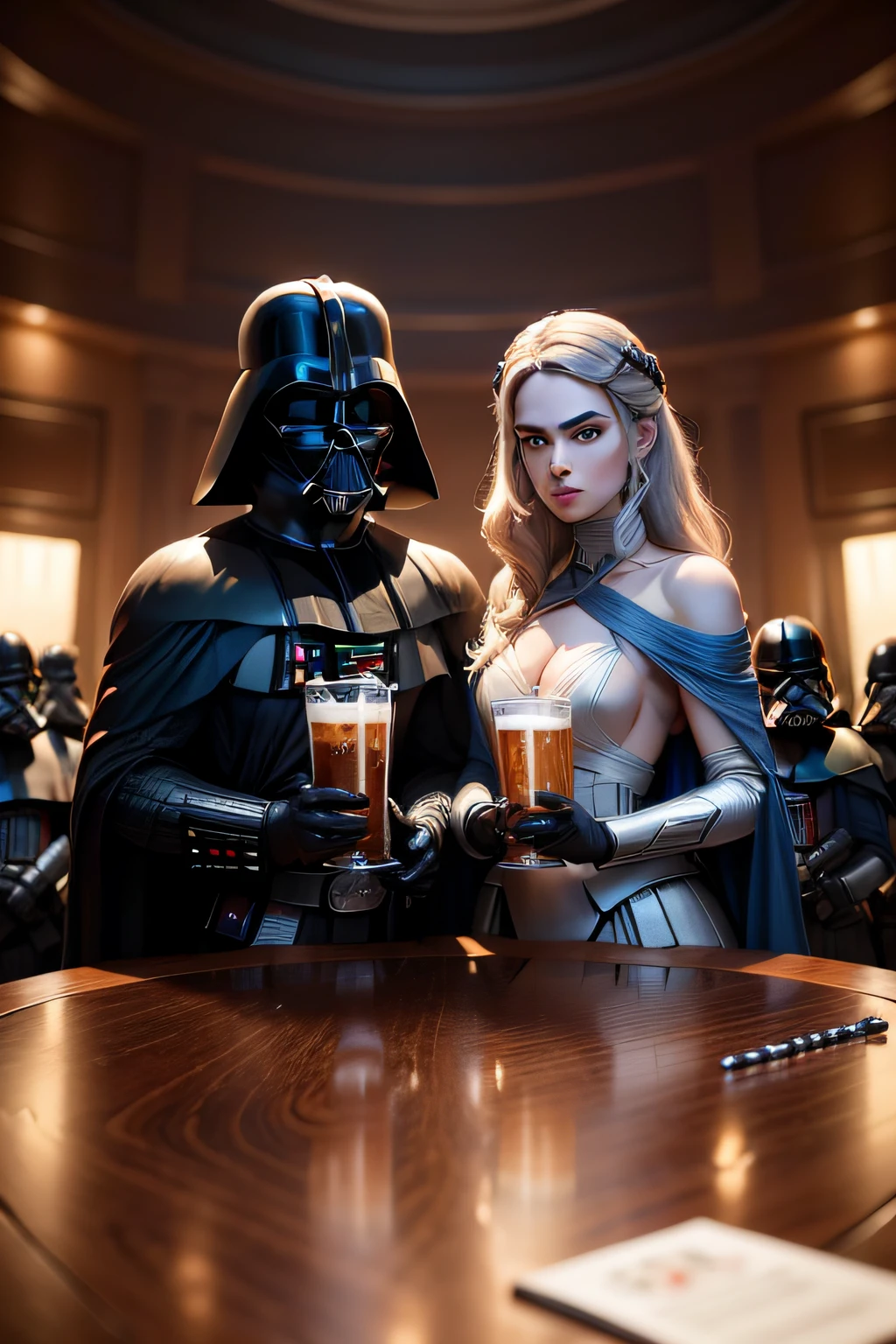 (masterpiece, melhor qualidade), Darth Vader, Star Wars, Tomando uma cerveja duff junto com os clones