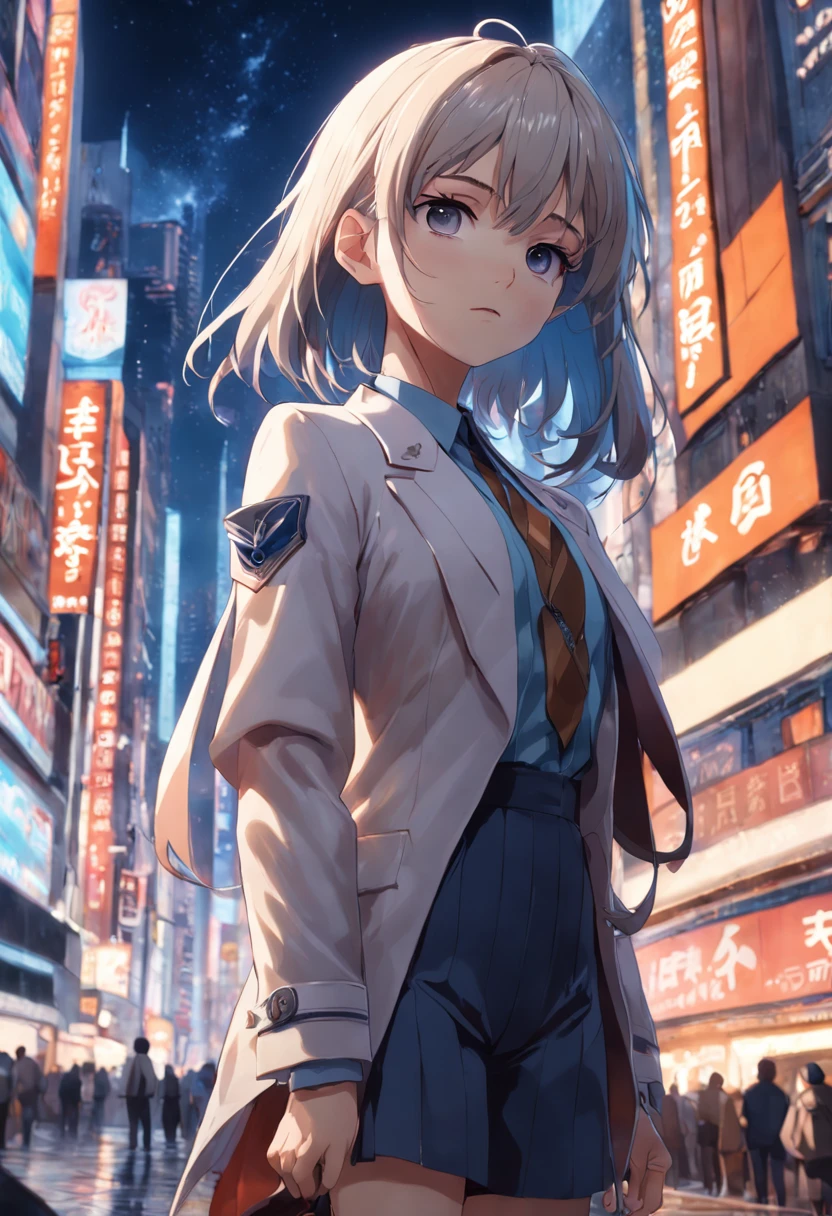 best quality,masterpiece,photorealistic,extremely detailed CG unity 8k wallpaper,1girl,suit,upper body,looking at the viewer,outdoors,