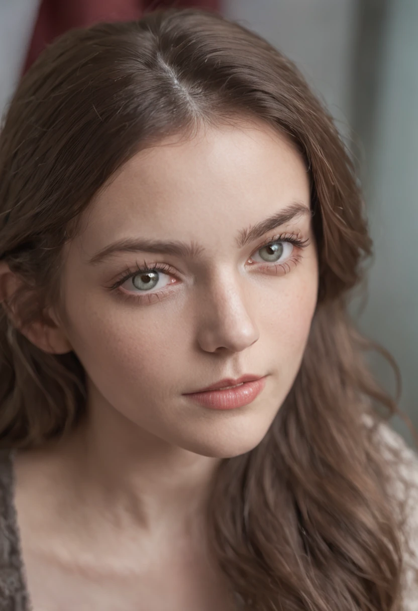 Capture a close-up portrait of a girl with a 85mm f/1.8 lens, ISO 200, at 1/1000 seconds. Focus on her vibrant green eyes, ensuring they sparkle. Apply a soft shadow and no contrast for a dreamy effect. queen