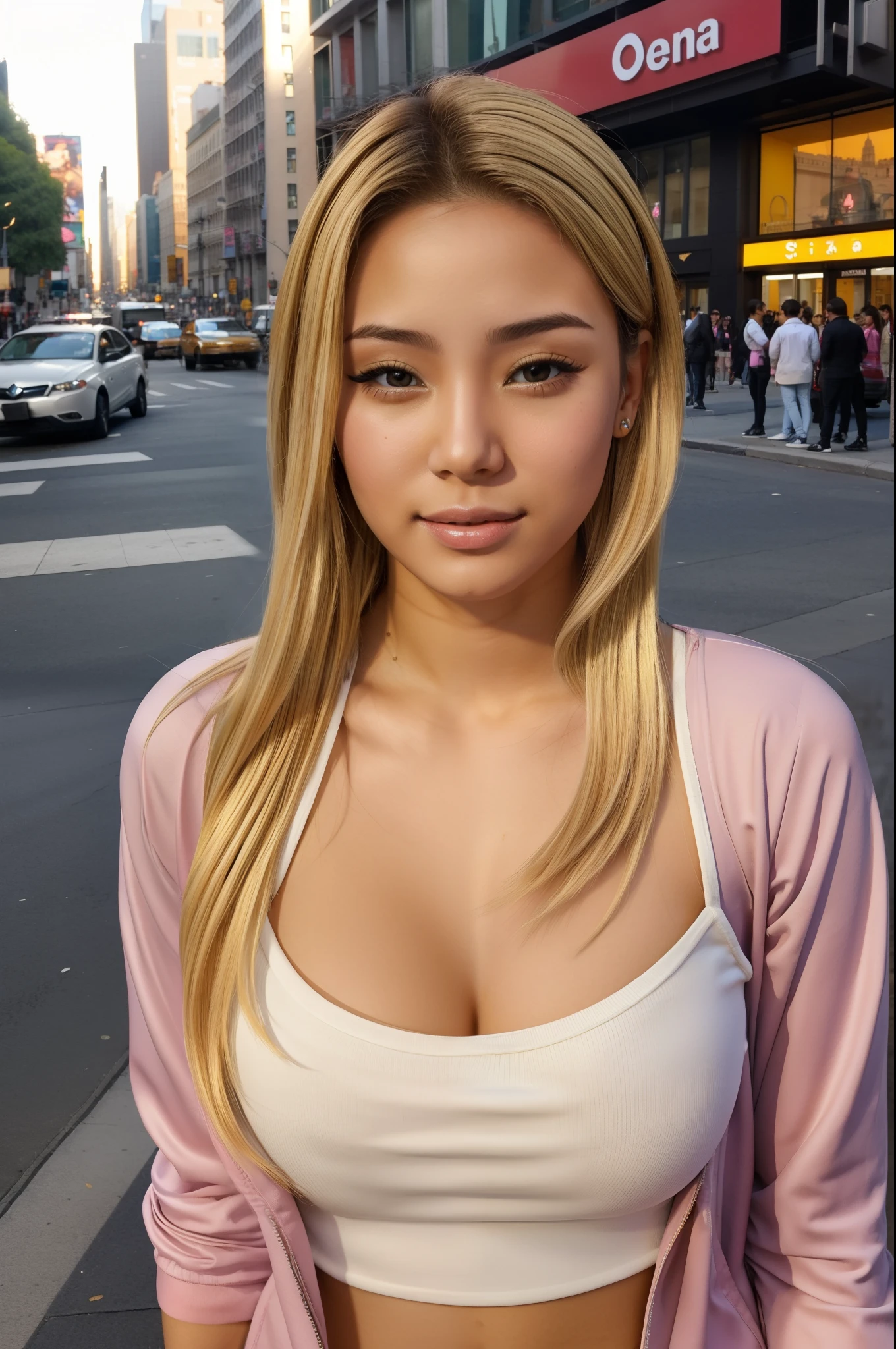 (La mejor calidad) (obra maestra ) Cara perfecta. kawaii & Siniestra princesa belleza joven en la ciudad de Nueva York. Blonde hair