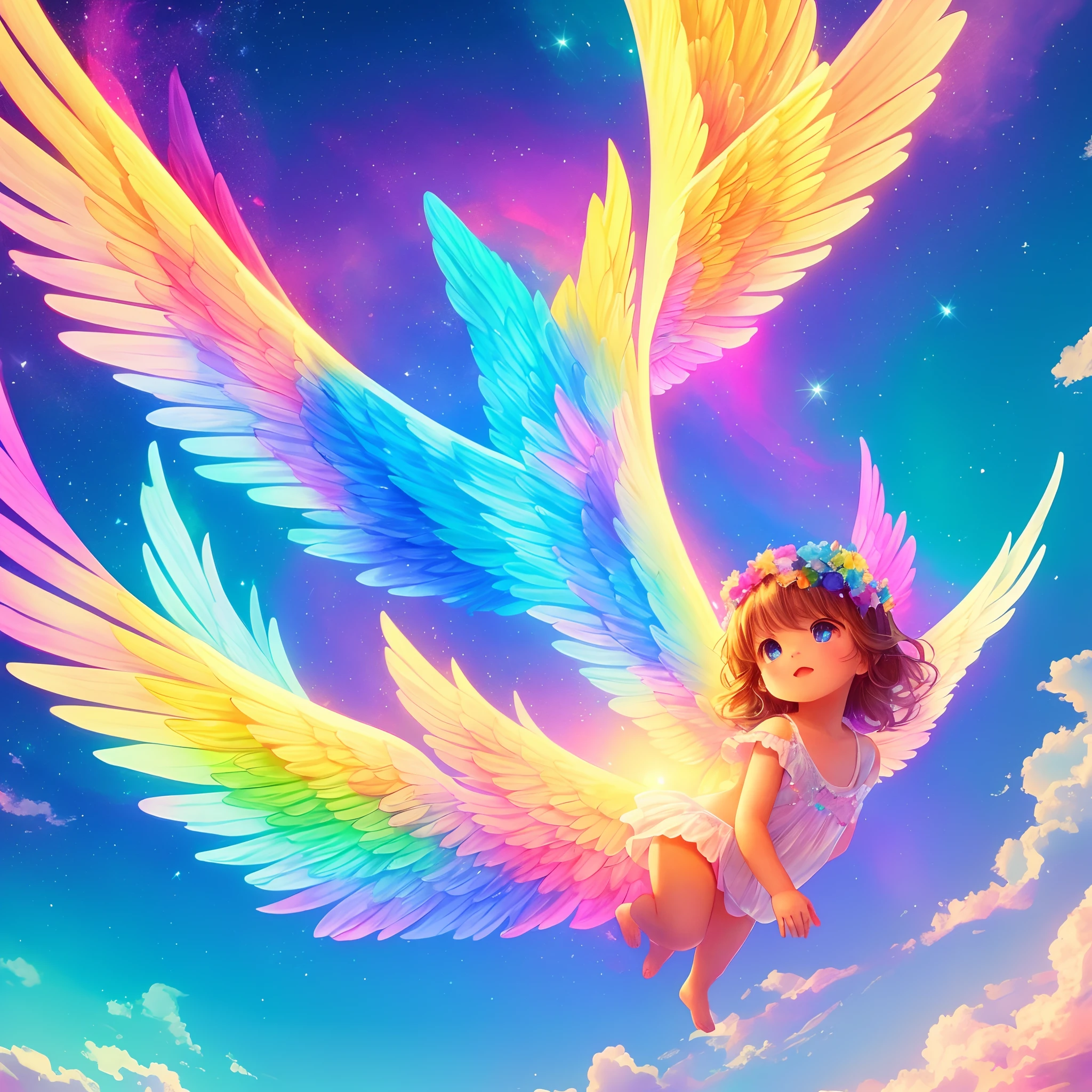 cute little high-level image quality illustratio Summery angelicales Irridescent color Enjoy 8k --auto