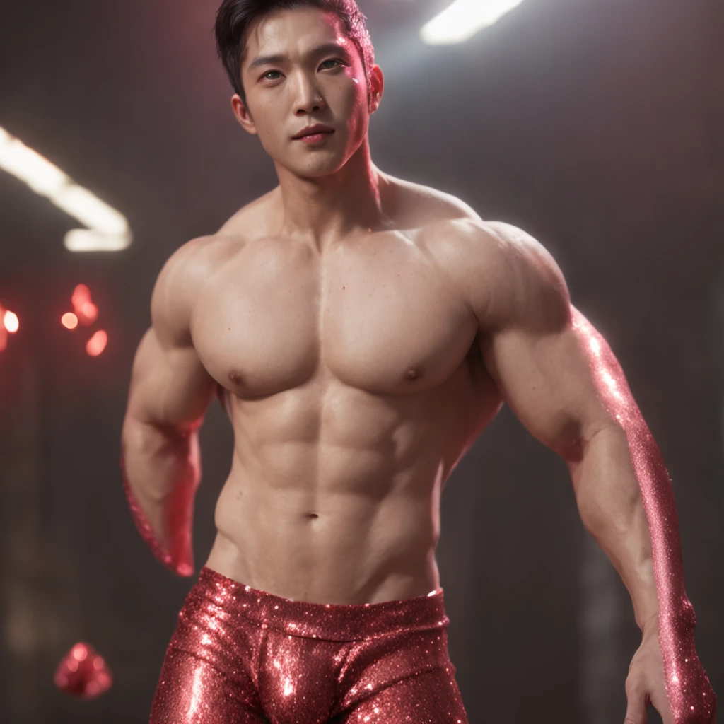 super muscular cute korean model men ((wearing red glitter thong)) in ((midle party with many glitter balloons)) (professional 3d render:1.3) af (Realistic:1.3) most beautiful artwork photo in the world,Features soft and shiny male heroes, ((Fantastic location, Majestic cluttered environment)), full body 8k unity render, action shot, skin pore, very dark lighting, heavyshading, Detailed, Detailed face, (vibrant, photograph realistic, Realistic, Dramatic, Dark, Sharp focus, 8K), (Old leather garments damaged by weathering:1.4), ((((Wear fur)))), (Intricate:1.4), decadent, (Highly detailed:1.4), Digital painting, rendering by octane, art stations, concept-art, smooth, Sharp focus, illustration, Art germ, (loish:0.23), wlop ilya kuvshinov, and greg rutkowski and alphonse mucha gracias, (Global illumination, Studio light, volumettic light), heavy rain, particles floating, lotr, fantasy, elf, full bodyesbian, ((Dark and ancient city background:1.3)),CGSesociety,art stations
