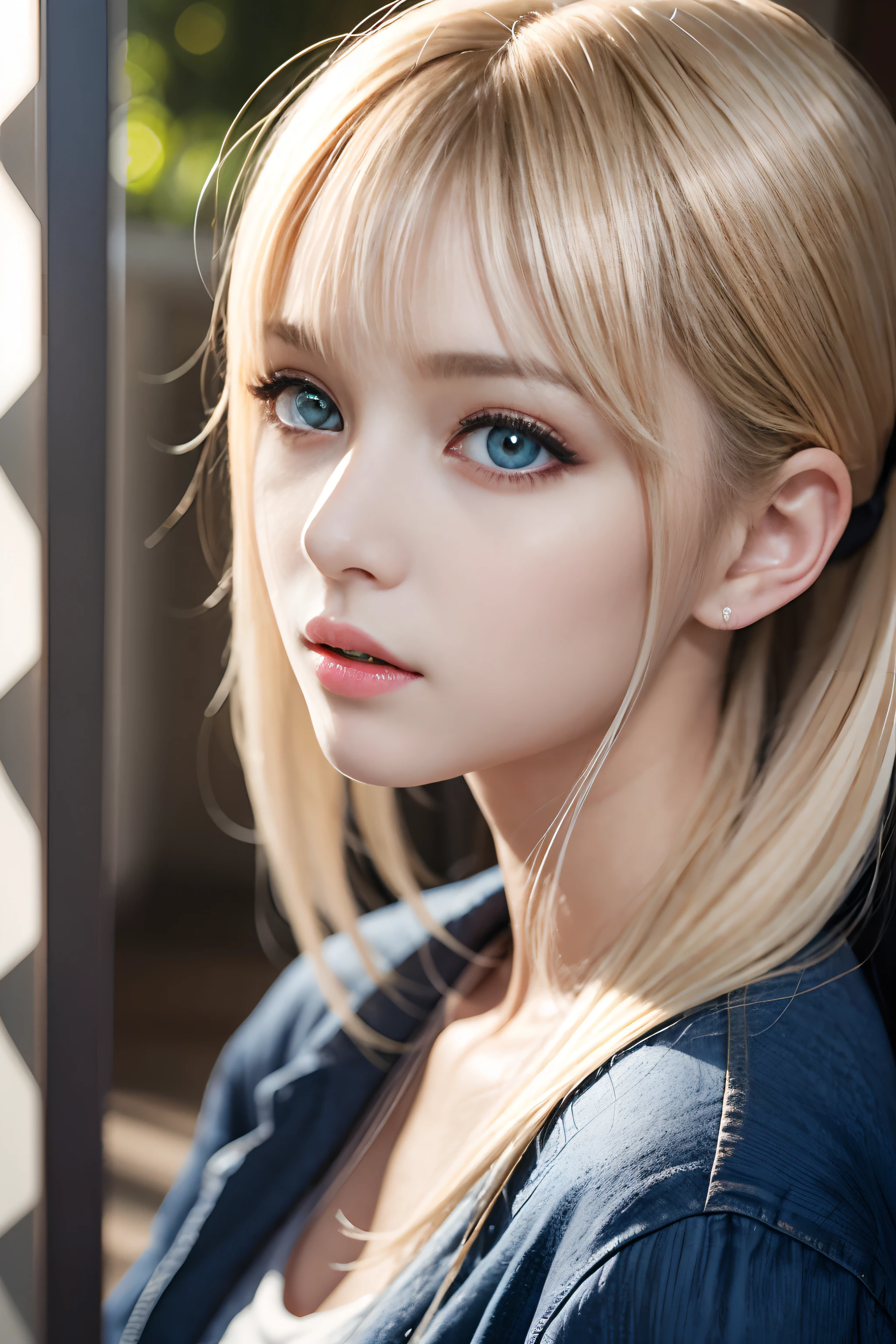 portlate、School Uniforms、bright expression、poneyTail、Young shiny shiny white shiny skin、Best Looks、Blonde reflected light、Platinum blonde hair with dazzling highlights、shiny light hair,、Super long silky straight hair、Beautiful bangs that shine、Glowing crystal clear attractive big blue eyes、Very beautiful nice cute 16 year old girl、Lush bust,Beautiful detailed eyes, beautiful detailed nose, natural make up、Healthy skin、Realistic、