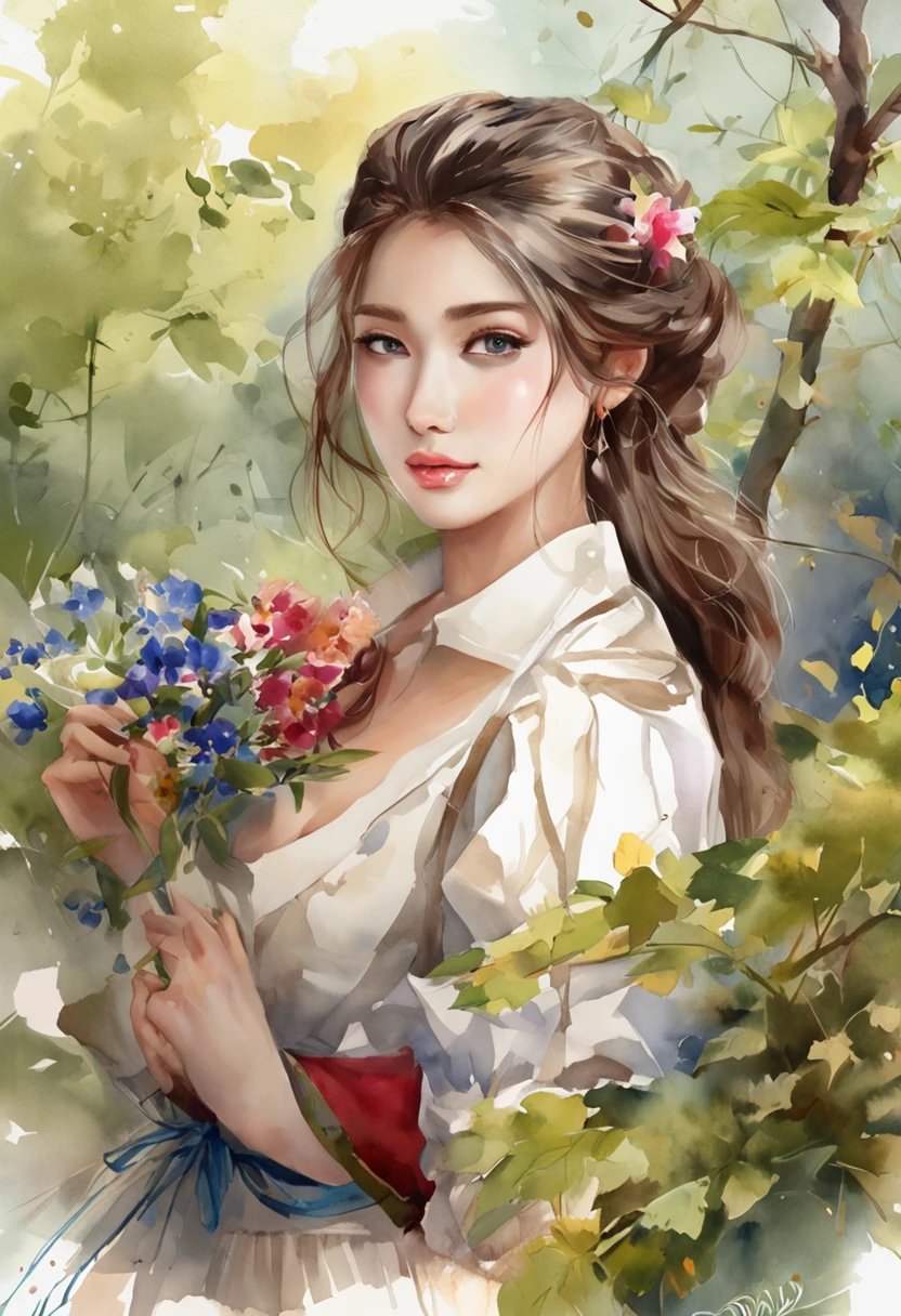 best quality,masterpiece,photorealistic,extremely detailed CG unity 8k wallpaper,1girl,suit,upper body,looking at the viewer,outdoors,