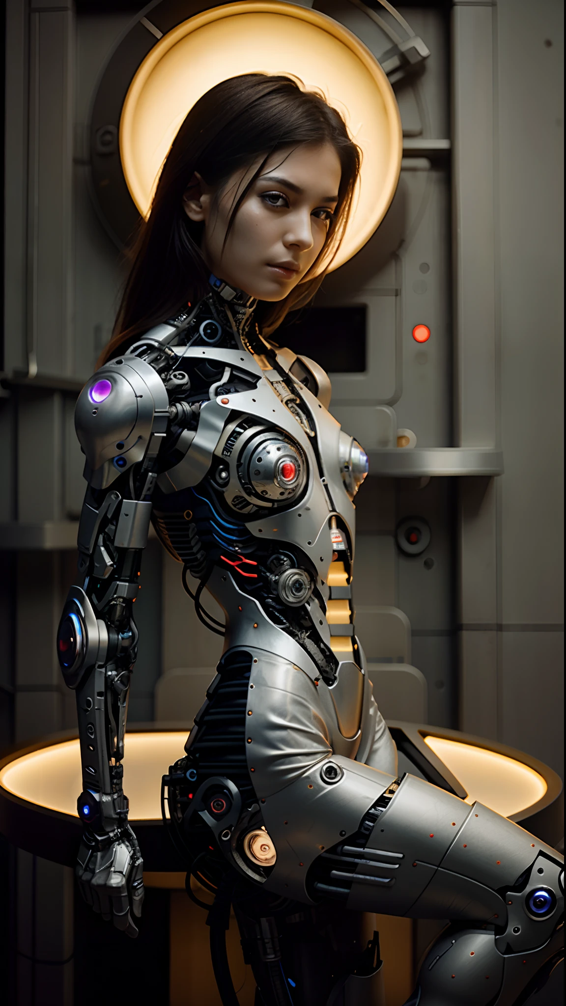 female cyborg, cybernetic body parts