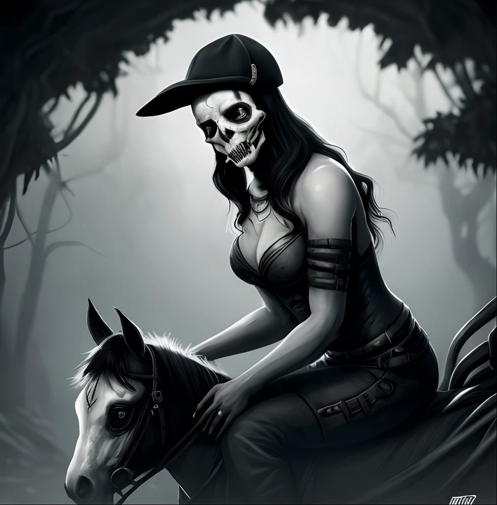 Caveira em cavalo branco na floresta