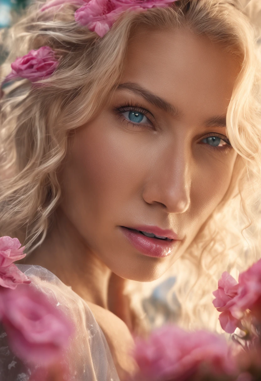Create a stunning and realistic portrait of a beautiful blonde woman that exudes confidence and allure. Capture the subtle nuances of her facial features, from the play of light on her golden hair to the depth of her eyes that seem to hold a world of secrets. Showcase her radiant smile that adds a touch of warmth to her irresistible charm. Pay meticulous attention to the details that bring out her unique personality while emphasizing her natural beauty. Through your artwork, bring to life a captivating blend of elegance and allure that leaves viewers mesmerized.