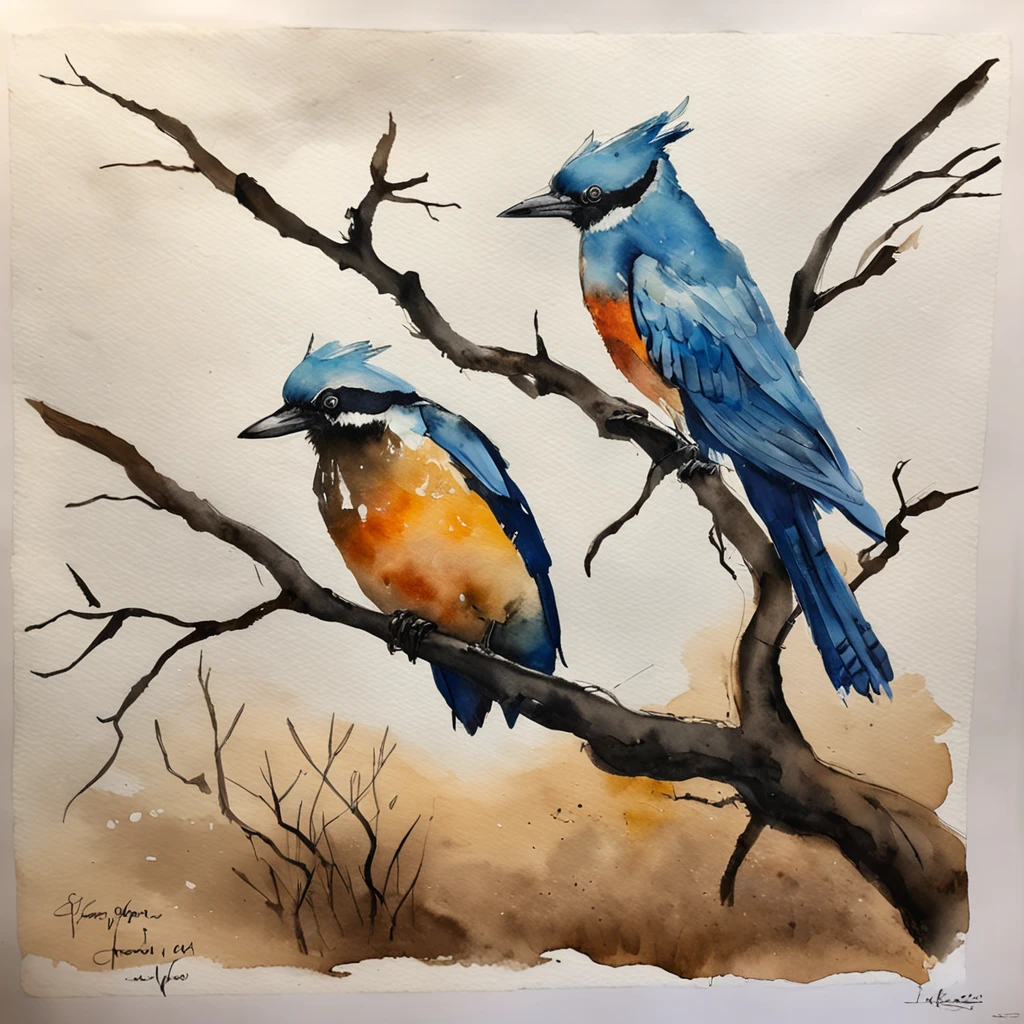 Two crows in a dead tree, Uma sombra em Forma de andador, noite estrelada, Thick fog on the ground, Luz azul no horizonte, ,, motion blur, profundidade de campo, dust, Cobblestones and dirt. Arte Splash, pingando tinta. Perfect color classification. influenciado por karel Appel e jeremy mann, Full of dramatic and threatening scenes, hiper-detalhado, Beautiful, detalhes insanos, detalhes intrincados, fotografia editorial, Fotografado com uma lente de 50mm, profundidade de campo, Tilt Blur, velocidade do obturador 1/1000, F/22. Mapas de luz, super brilhante