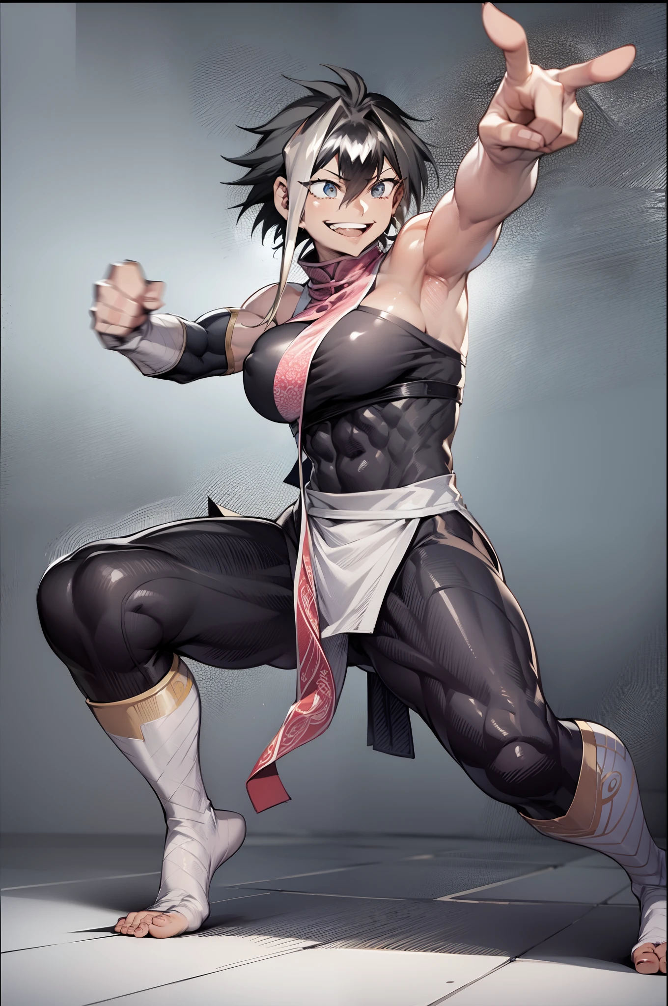 marle barrock, full body wallking, possing martial art possision kungfu, crazy smile