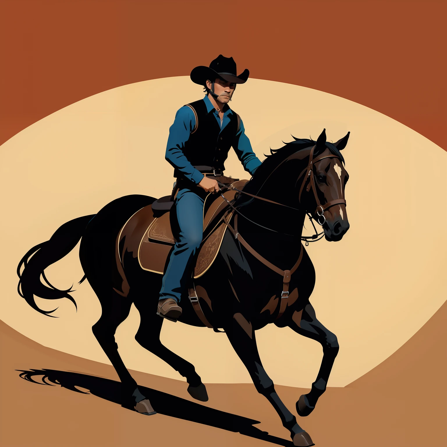 2d flat vector mascot of cowboy on horse riding. Pro vector.