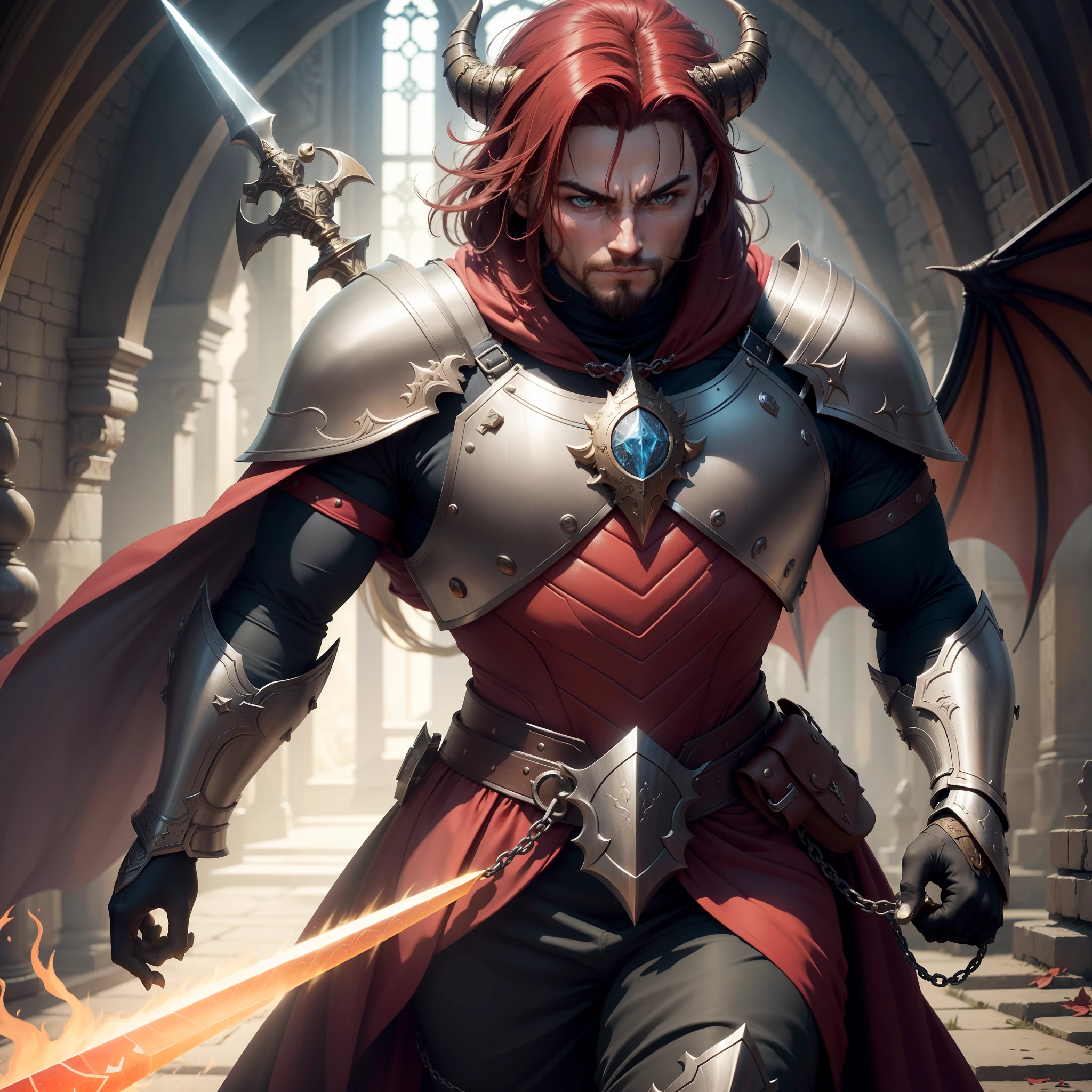 O draconato vermelho paladino possui uma imponente estatura, erguendo-se a cerca de 2,1 metros de altura. Your skin is covered by bright red scales, reluzindo com um intenso calor interior. The scales begin to lengthen into a sharper pattern on your head, forming a kind of crest that runs down to the top of your neck.
Seus olhos brilham com uma intensidade dourada, reflecting your determination and sense of duty. A pair of curved horns emerges from their temples, projecting backwards with majestic grace. His jaw is strong and well-defined, pontuada por presas afiadas que podem facilmente se destacar quando ele sorri.
Usando uma armadura imponente, The paladin, Draconate, displays a cleverly forged combination of metal and leather.. Sua armadura cobre cada parte do corpo, from the shoulders to the legs, providing both protection and mobility. Sacred symbols of their god adorn the armor, Witnessing Your Commitment to Your Faith.
He wields a large two-handed sword, the gleaming blade is engraved with ancient runes that radiate a soft glow. The hilt of the sword is wrapped in red leather, harmonizing with the aesthetics of your personal style. Em seu cinto, various potions and scrolls are arranged, prontos para serem usados em momentos de necessidade.
A shield shaped like a dragon scale rests on his back, indicating both his draconian heritage and his dedication to protecting the innocent. The paladin also carries a sacred relic hanging from a chain, an amulet that represents your connection to the values and beliefs of your Paladin order.
No geral, The Paladin Red Draconate emanates a powerful and noble presence, with his fierce appearance contrasting with his kind heart and his determination to fight for justice.