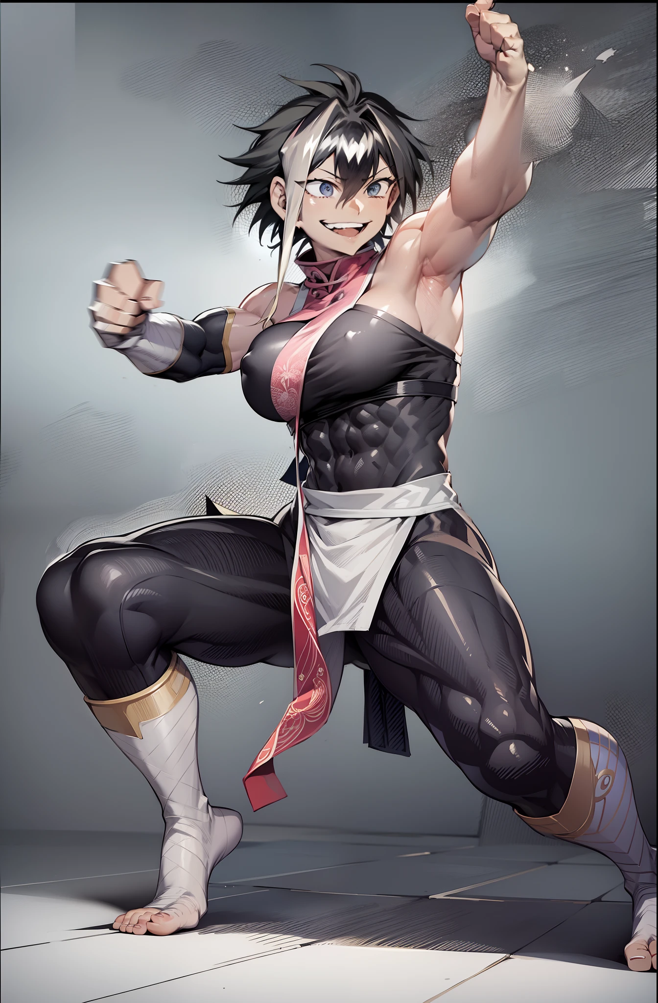 marle barrock, full body wallking, possing martial art possision kungfu, crazy smile