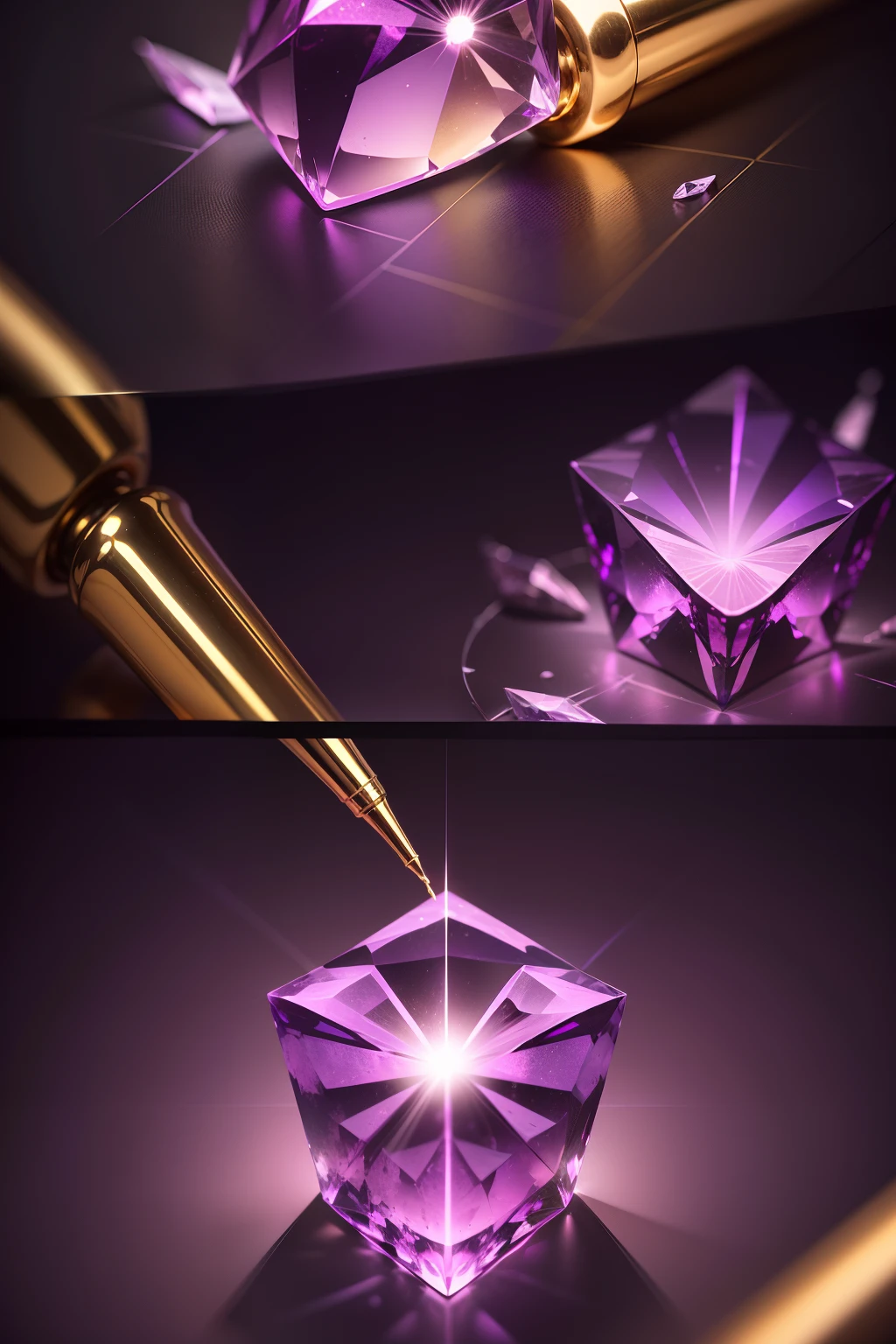create a logo for a sounding company based on crystal, purple background, small gold details