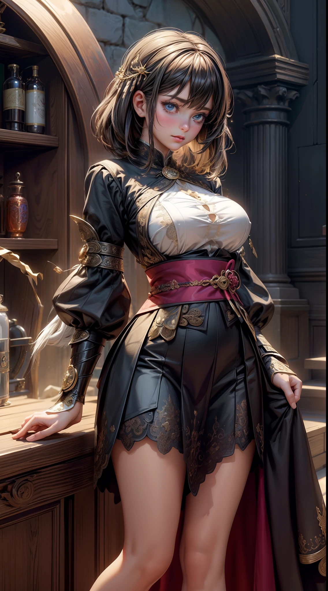 A middle-aged woman, large hips, large breasts, many chains on her body, captive, kind gaze, full-length, restrained, (best quality,4k,8k,highres,masterpiece:1.2),ultra-detailed,(realistic,photorealistic,photo-realistic:1.37),intricate details,chiaroscuro lighting,dramatic lighting,cinematic composition,digital painting,muted color palette, A slave girl in chains