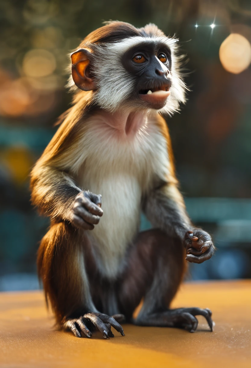 star monkey tamarin showing his tongue in jest, estilo pixar, dreamworks, 插圖, use a cor amarelo #FFAD00