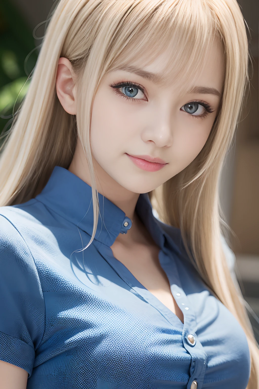 portlate、School Uniforms、bright expression、poneyTail、Young shiny shiny white shiny skin、Best Looks、Blonde reflected light、Platinum blonde hair with dazzling highlights、shiny light hair,、Super long silky straight hair、Beautiful bangs that shine、Glowing crystal clear attractive big blue eyes、Very beautiful nice cute 16 year old girl、Lush bust,Beautiful detailed eyes, beautiful detailed nose、Healthy skin、smil、